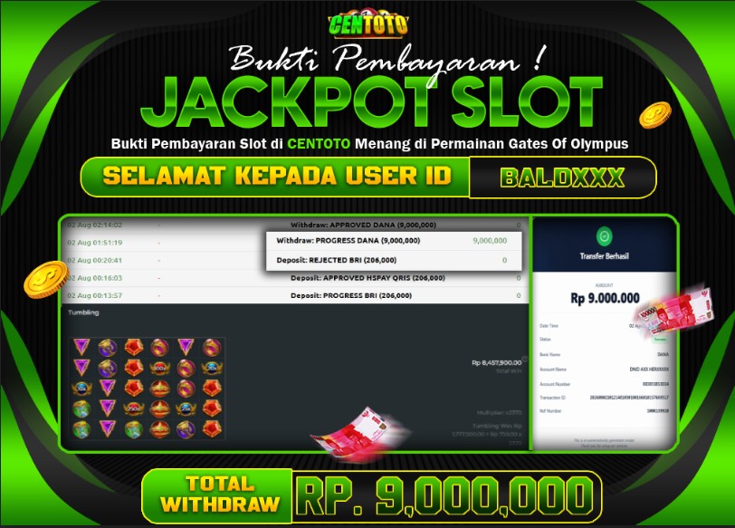 BUKTI JACKPOT LUNAS CENTOTO  RP 9.000.000,-LUNAS