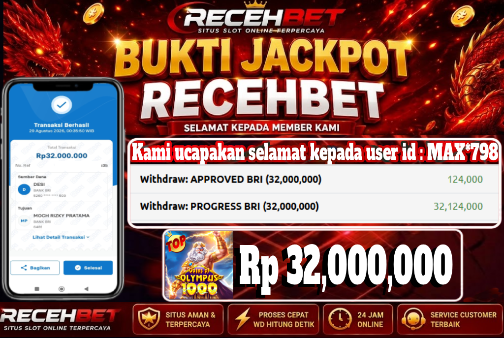 🏆 Terbukti Jackpot Gates Of Olympus x1000 Rp 32,000,000-, Di RECEHBET 🏆