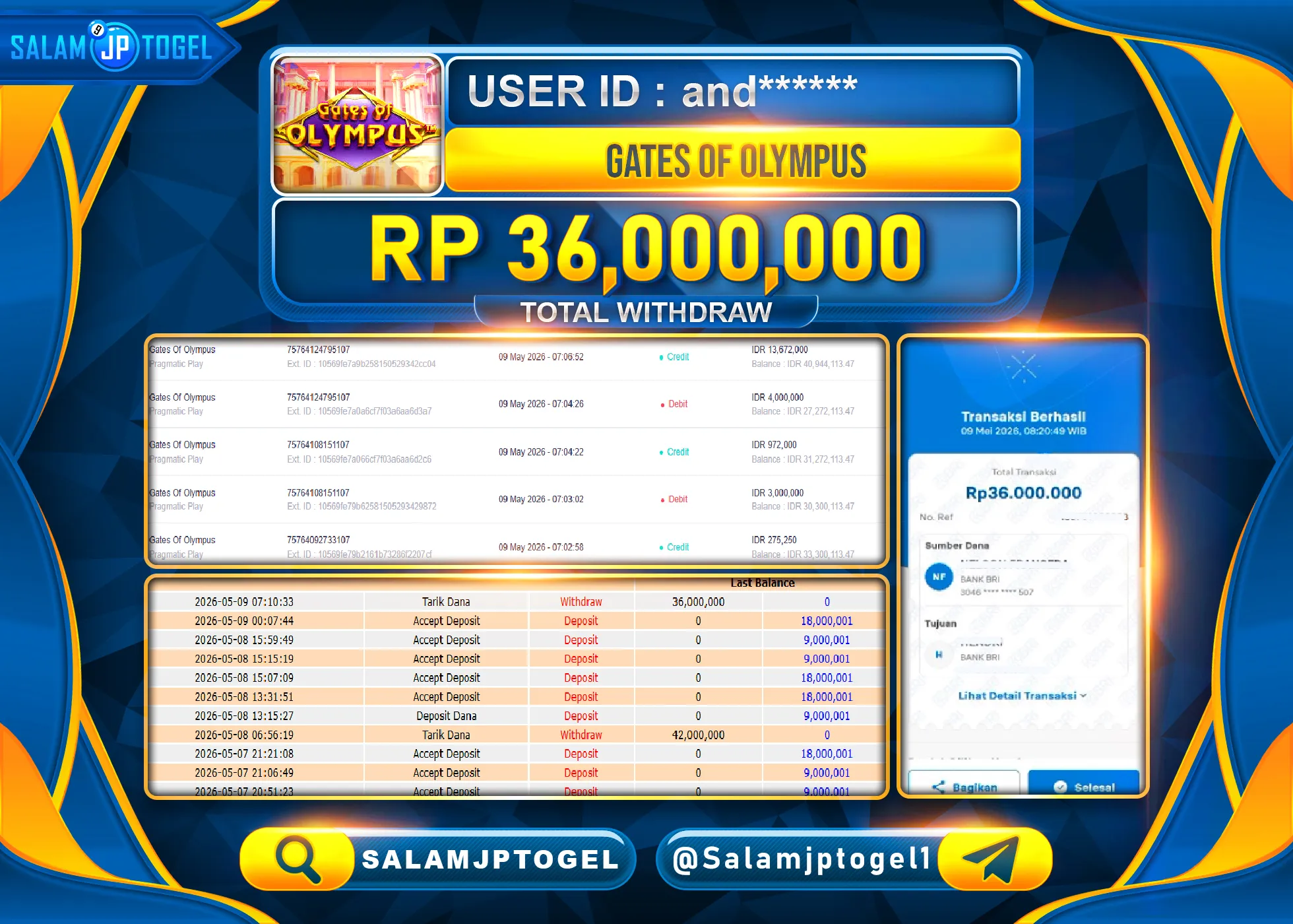 SALAMJPTOGEL JACKPOT Gates Of Olympus (Pragmatic Play) Rp.36,000,000- LUNAS