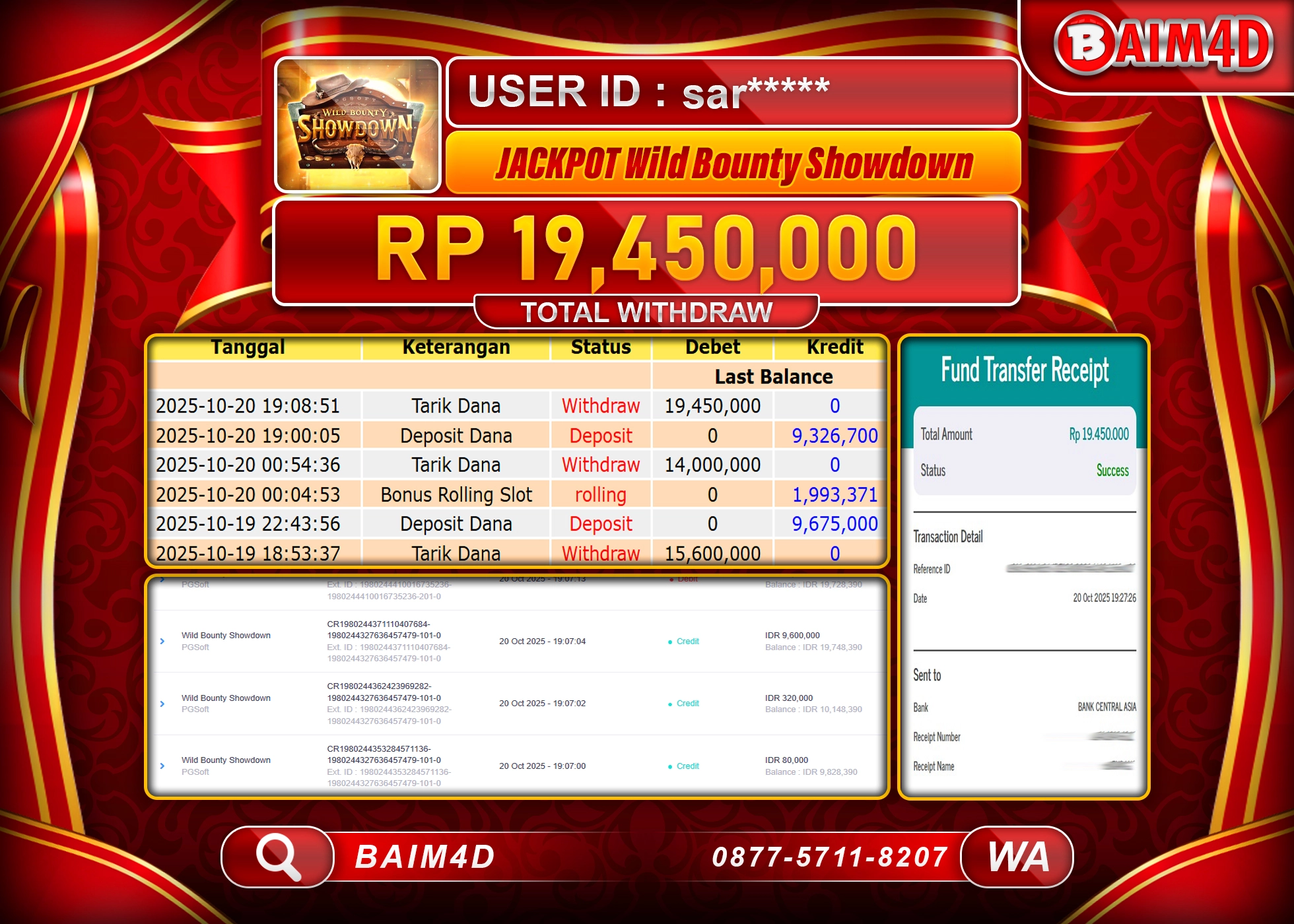 BAIM4D JACKPOT SLOT WILD BOUNTY SHOWDOWN. Rp.19,450,000.- LUNAS