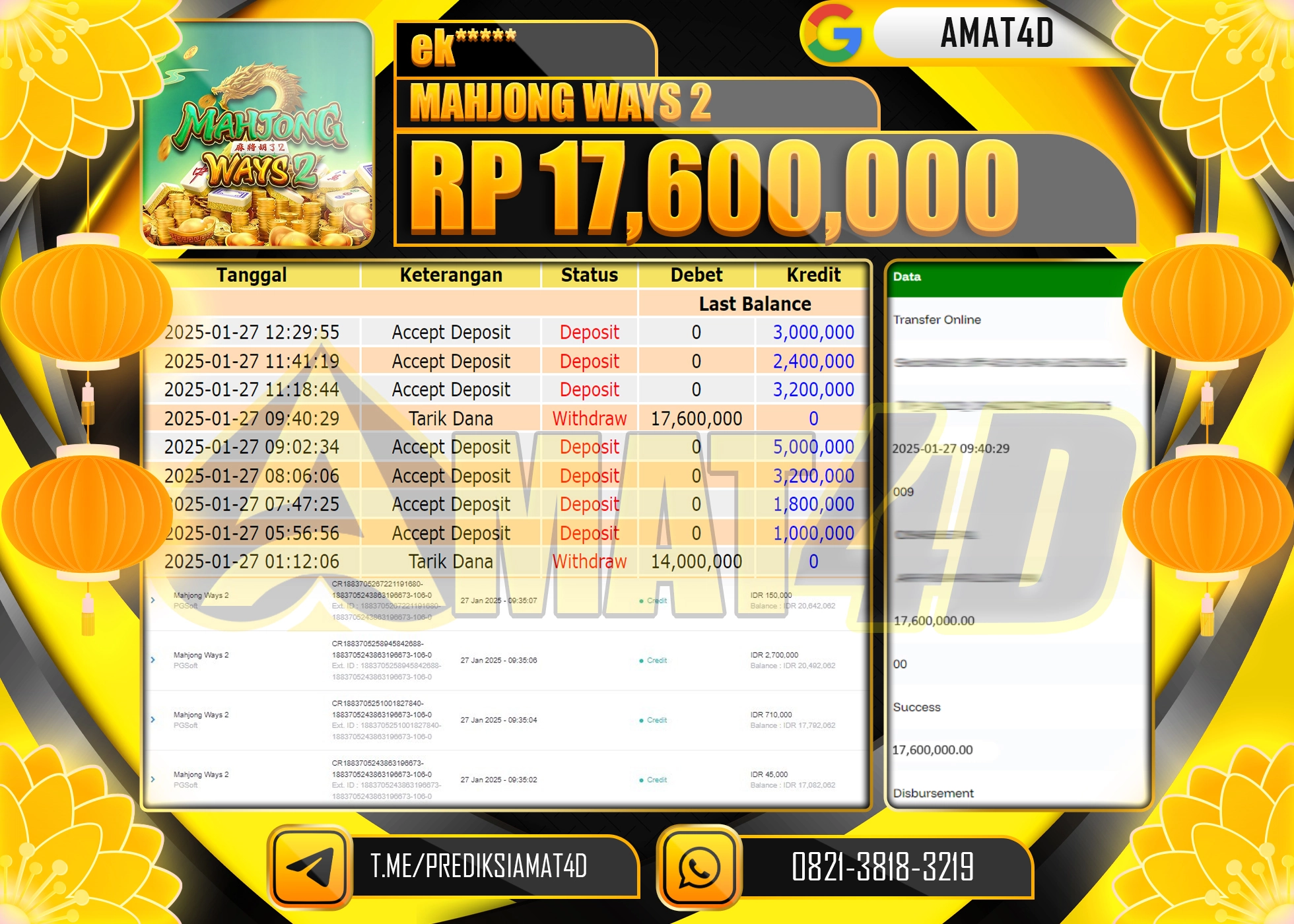 AMAT4D KEMENANGAN MAHJONG WAYS 2 Rp.17.600.000 BERHASIL TERBAYAR LUNAS
