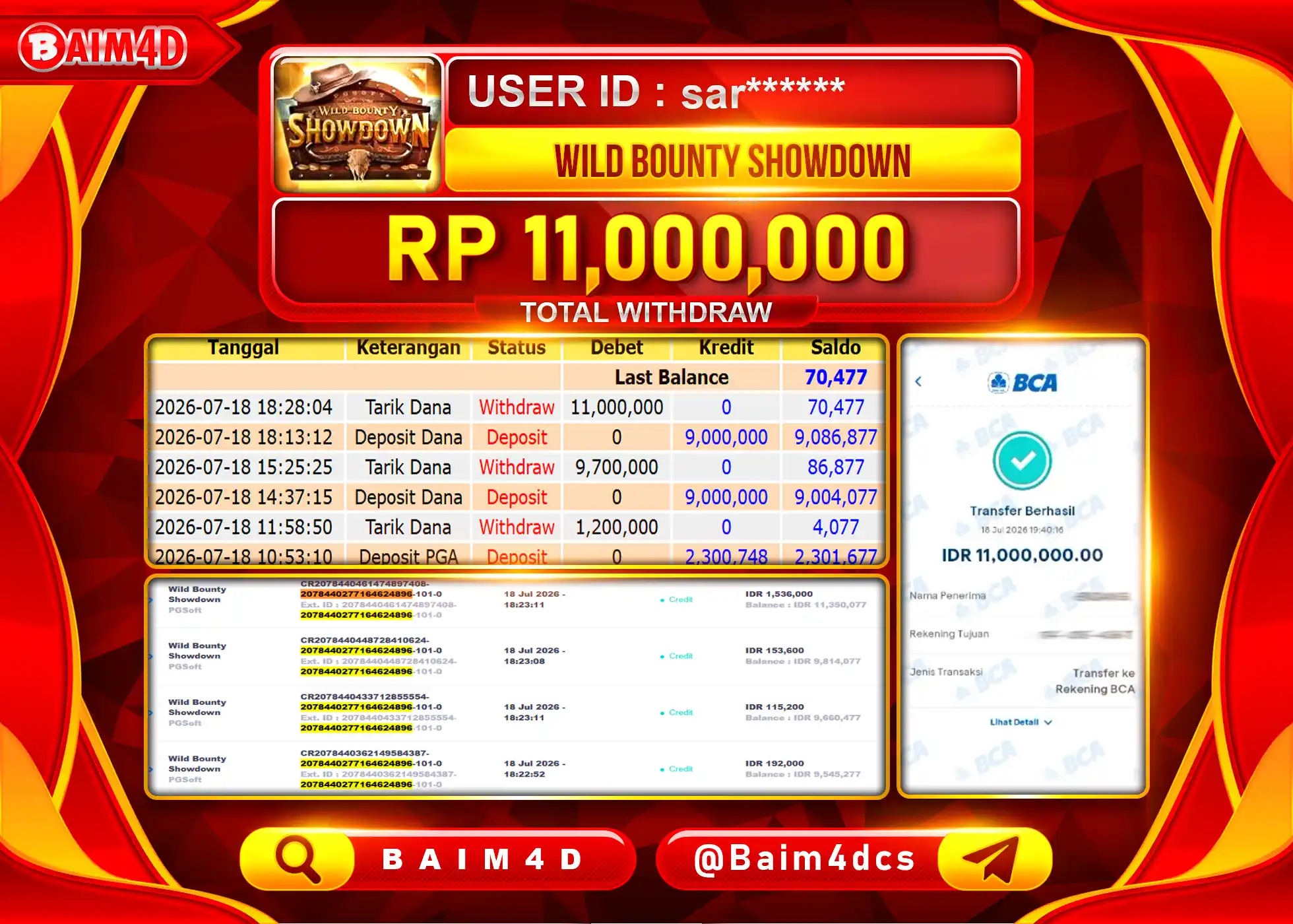 BAIM4D JACKPOT SLOT WILD BOUNTY SHOWDOWN Rp.11,000,000 - LUNAS