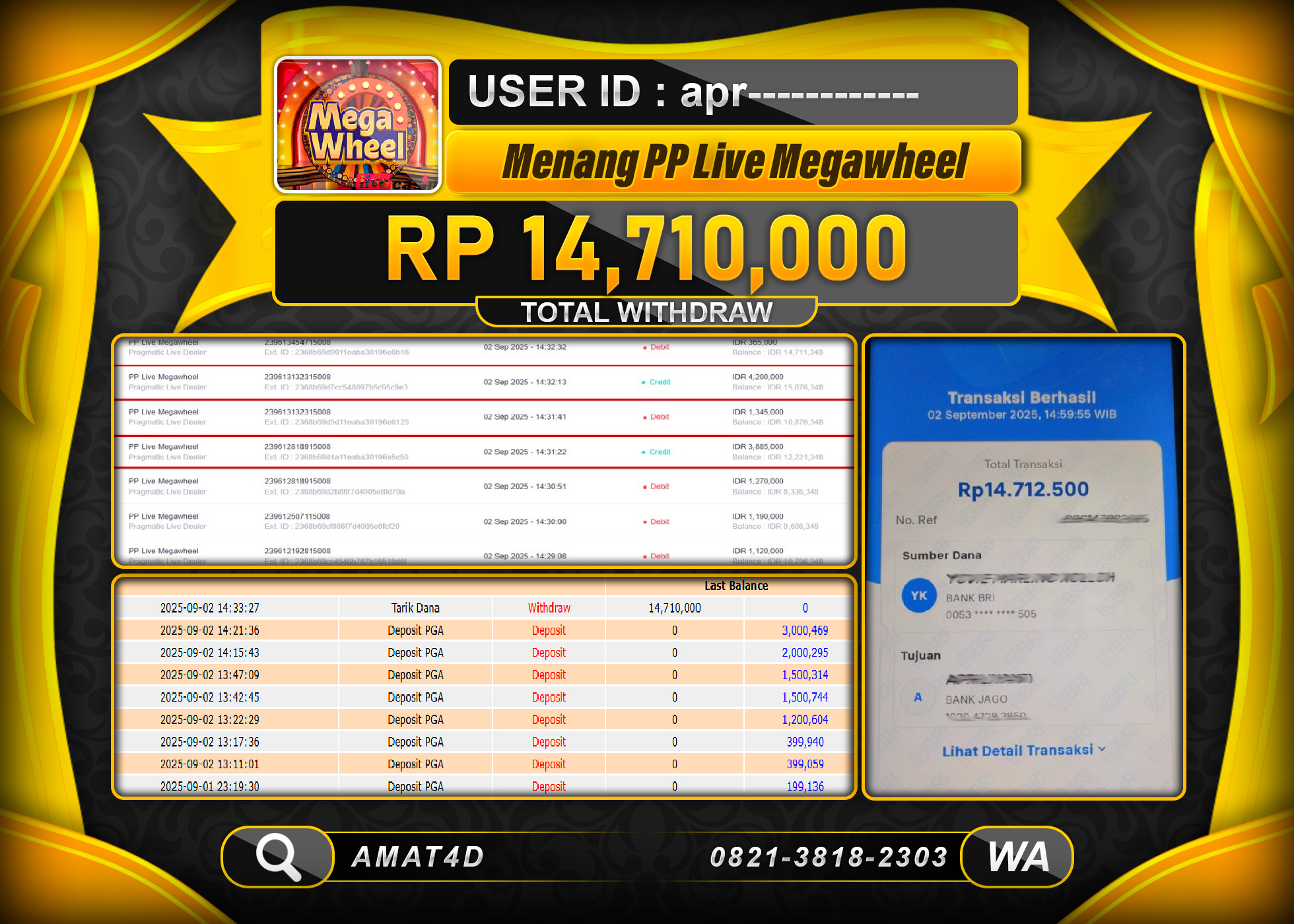 AMAT4D KEMENANGAN DI LIVE GAME MEGAWHELL  Rp.14.710.000 BERHASIL TERBAYAR LUNAS
