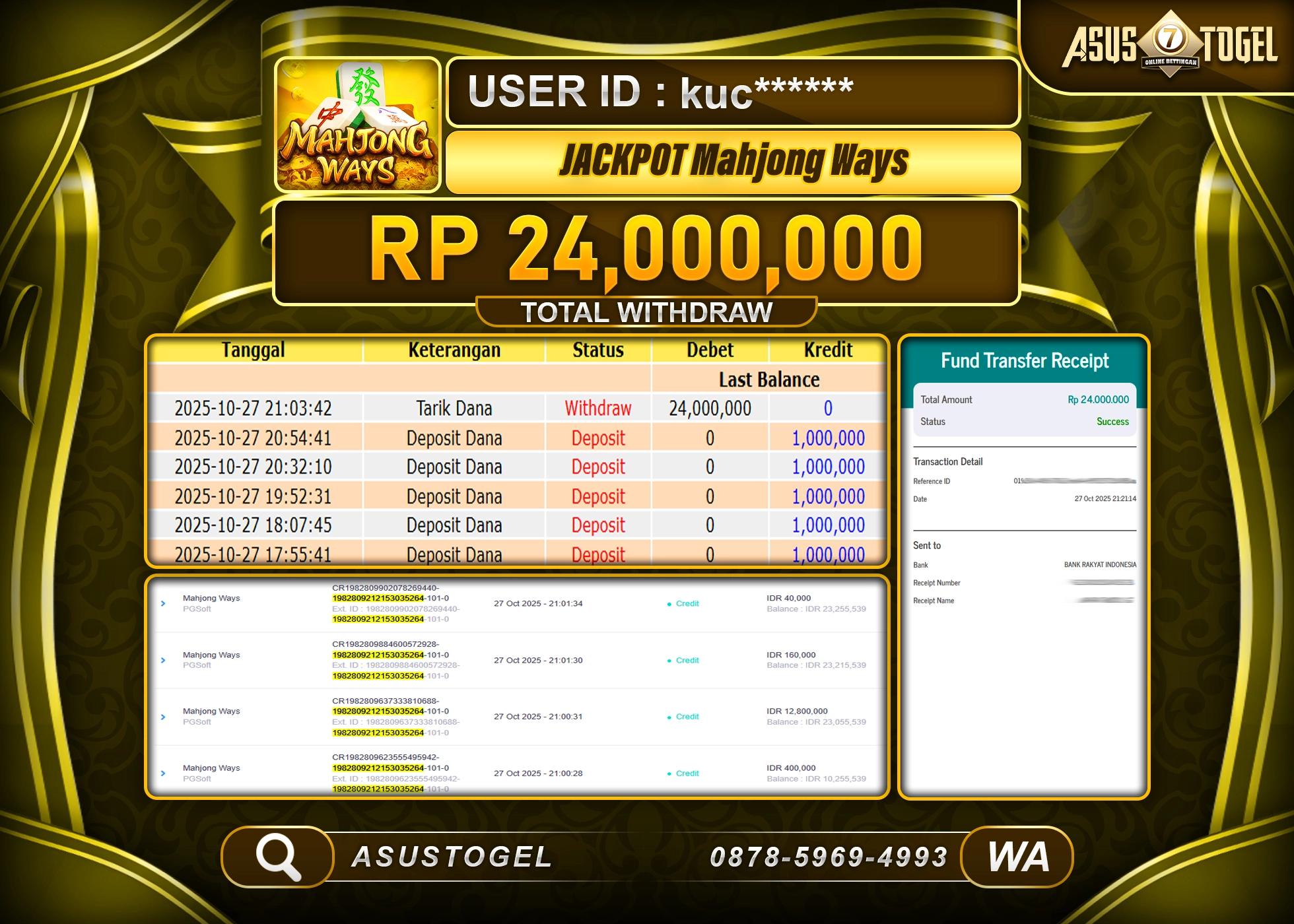 ASUSTOGEL KEMENANGAN DI SLOT MAHJONG WINS SEBESAR 24,000,000- RUPIAH LUNAS