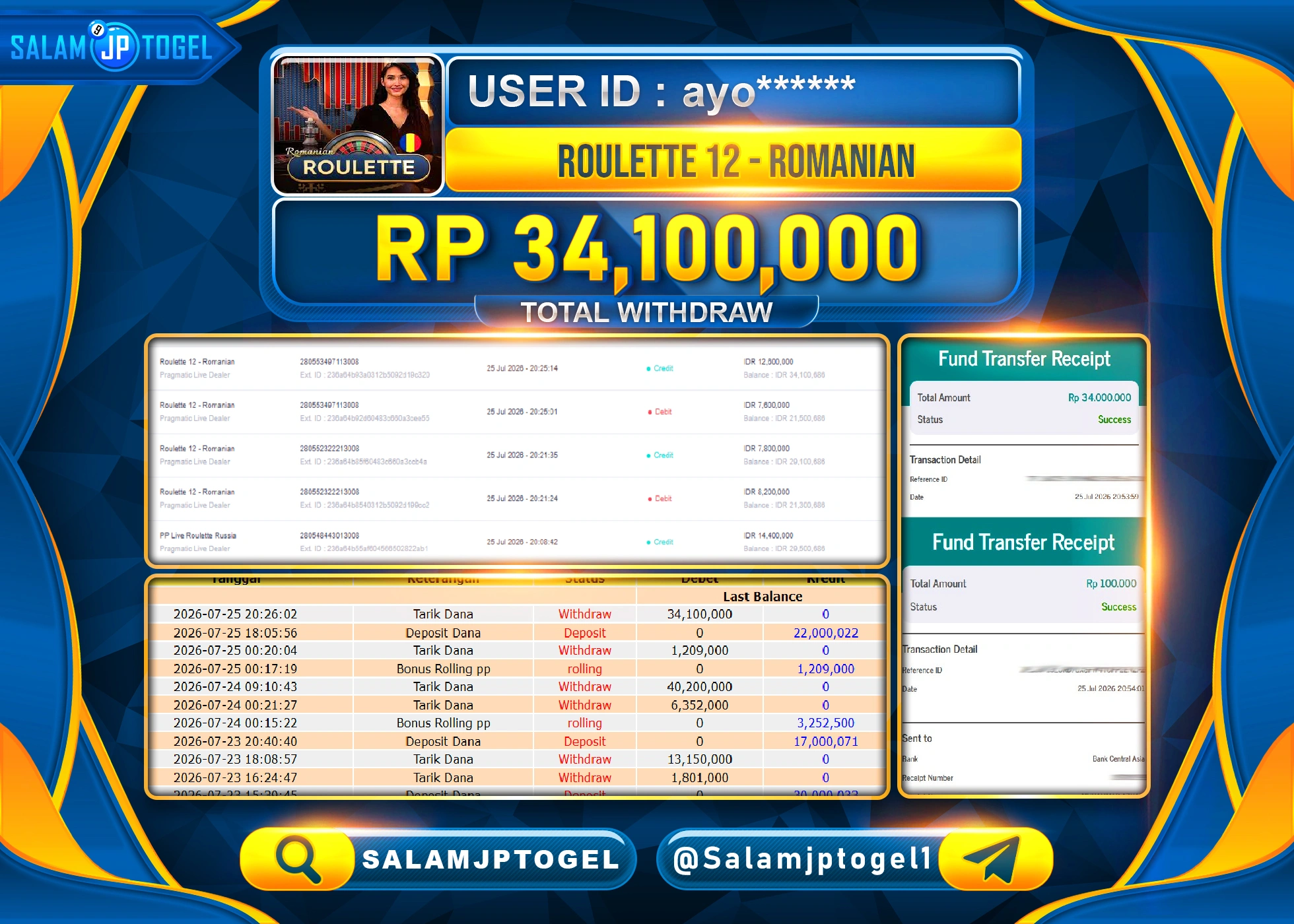 SALAMJPTOGEL MENANG LIVEGAMES ROULETTE 12-ROMANIAN Rp.34,100,000 - LUNAS