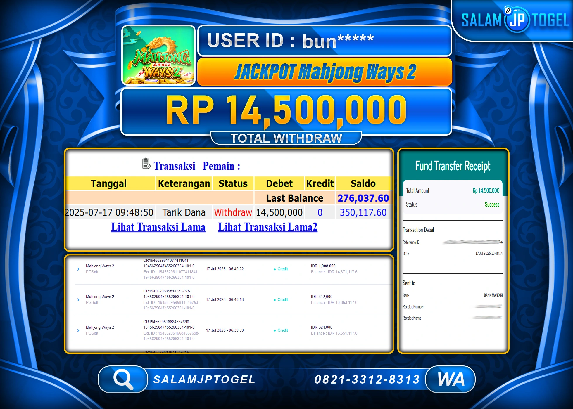 SALAMJPTOGEL MENANG MAHJONG WAYS 2 Rp.14,500,000