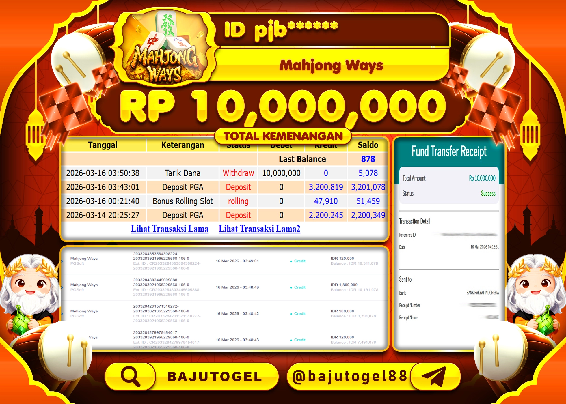 BAJUTOGEL KEMENANGAN DI MAHJONG WAYS PGSOFT Rp.10,000,000 LUNAS