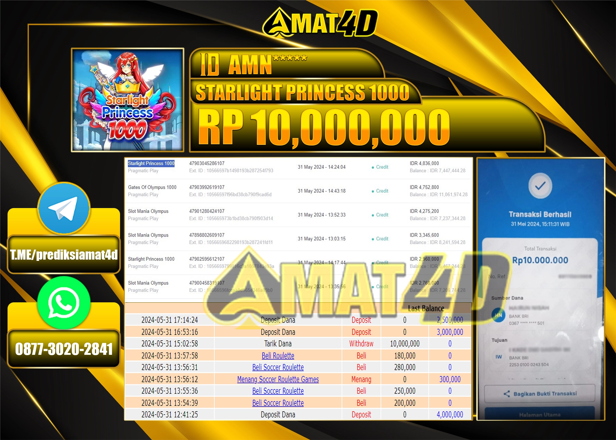 AMAT4D JACKPOT SLOT STARLIGHT PRINCES 1000 Rp.10.000.000 BERHASIL DI BAYAR LUNAS