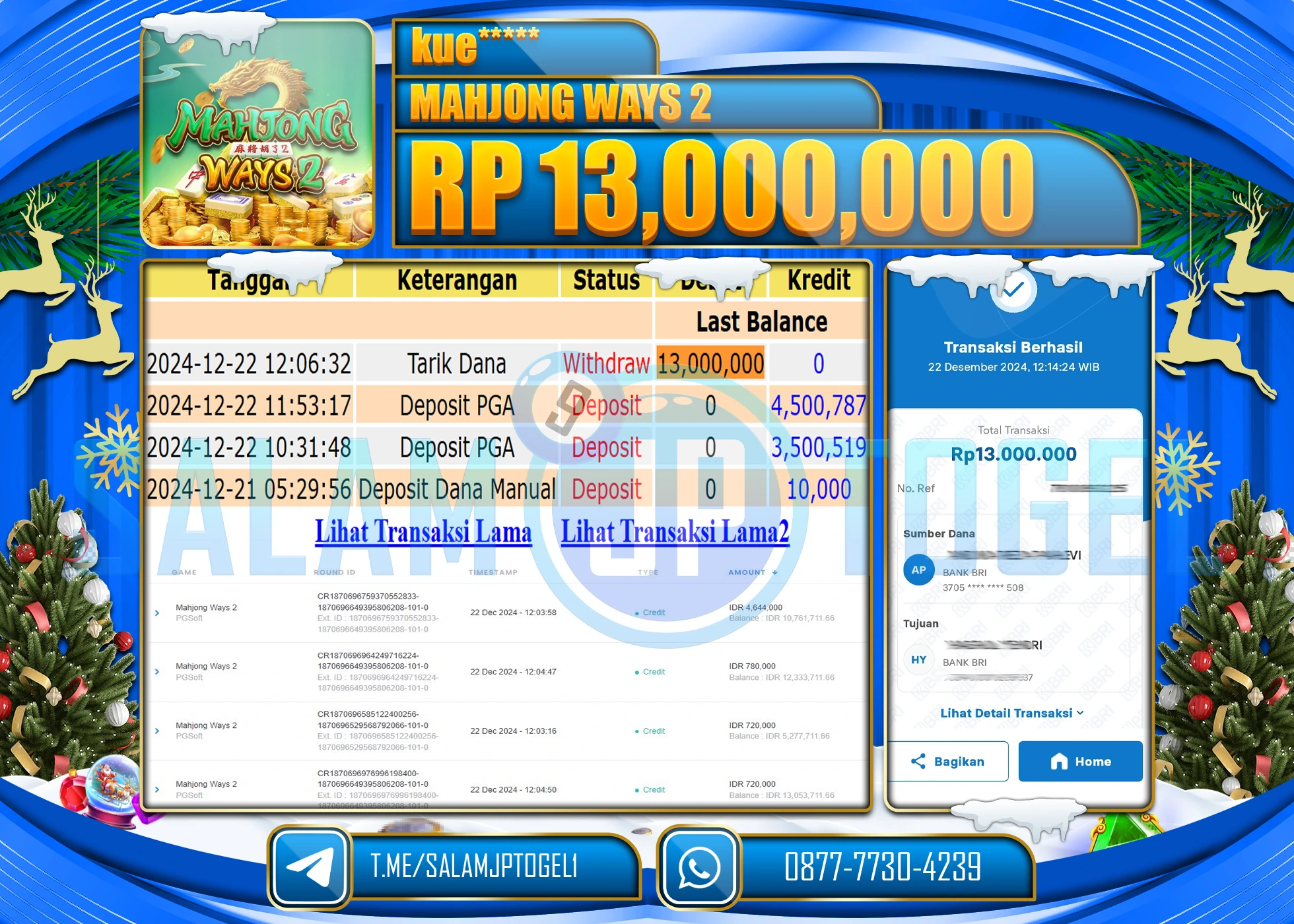 SALAMJPTOGEL MENANG SLOT MAHJONG WAYS 2 Rp.13,000,000 LUNAS