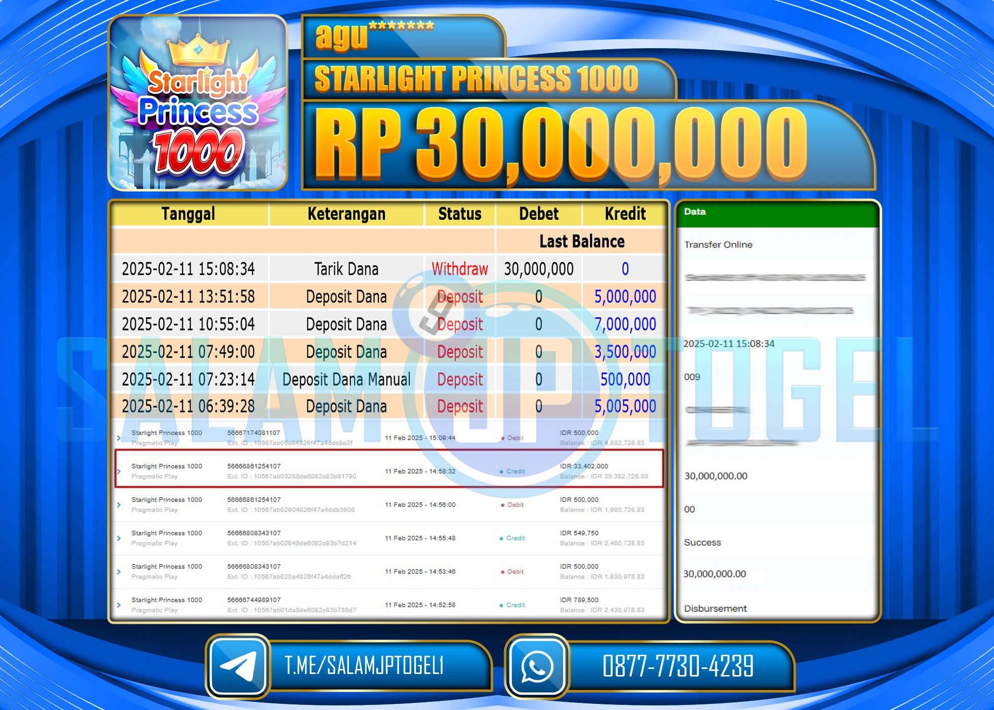 SALAMJPTOGEL MENANG STARLIGHT PRINCESS 1000  Rp.30,000,000 LUNAS