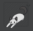 a sandbox mockup of a playing white cat with black markings on his head and tail