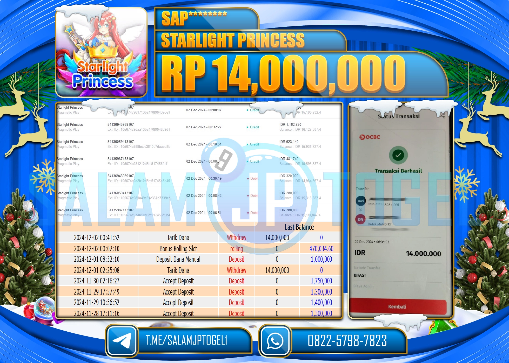SALAMJPTOGEL MENANG SLOT STARLIGHT PRINCESS RP. 14,000,000 LUNAS