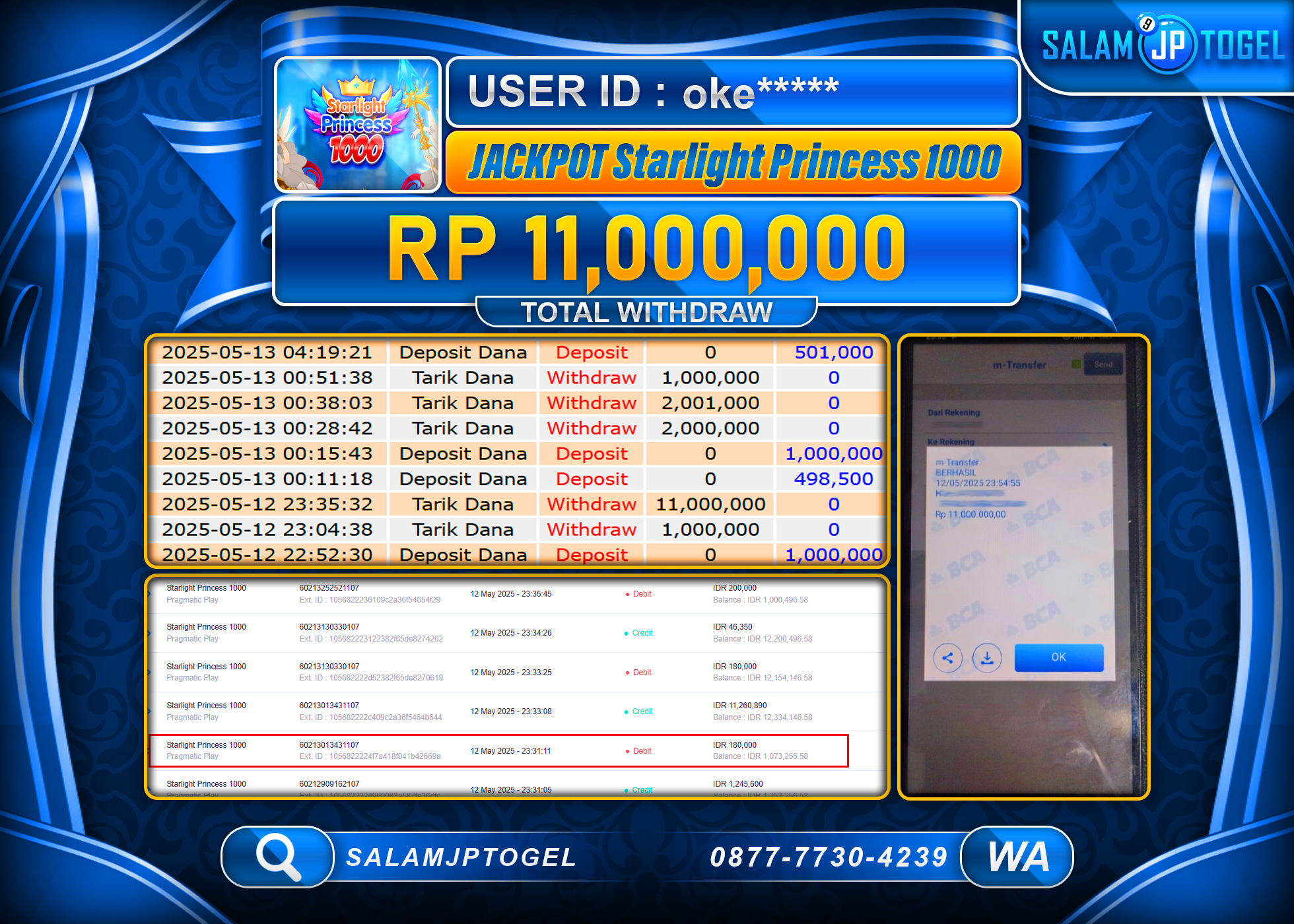 SALAMJPTOGEL MENANG STARLIGHT PRINCESS 1000 Rp.11,000,000 LUNAS