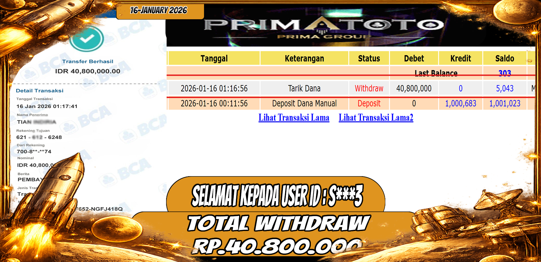 PRIMATOTO-JACKPOT SLOT GAME MAHJONG WAYS 2 WIN HINGGA 40 JUTA, 16 JANUARI 2026
