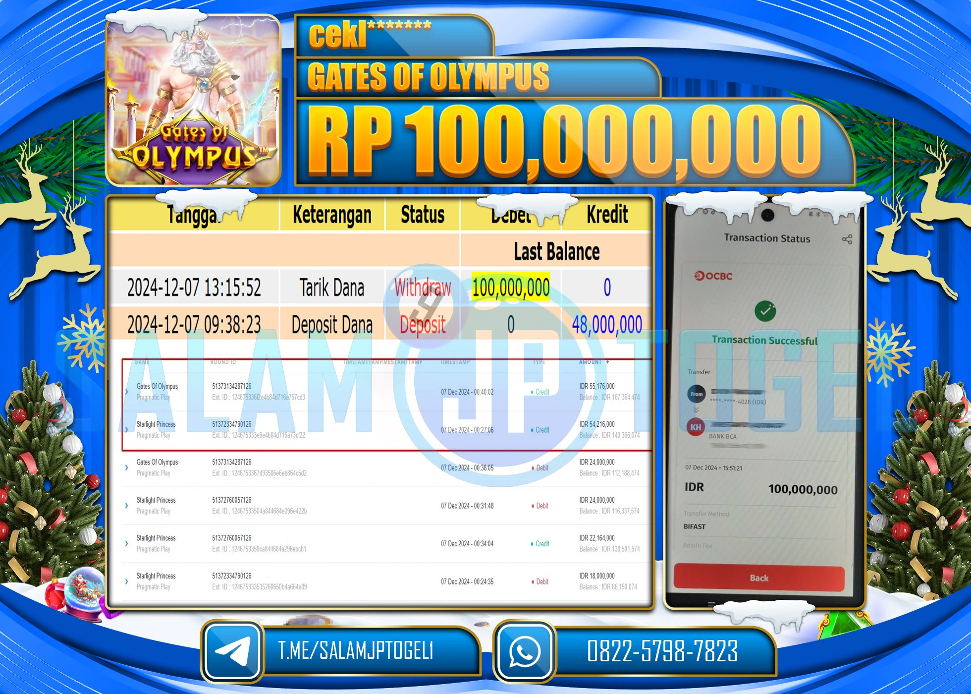 SALAMJPTOGEL MENANG SLOT GATES OF OLYMPUS  RP. 100,000,000 LUNAS