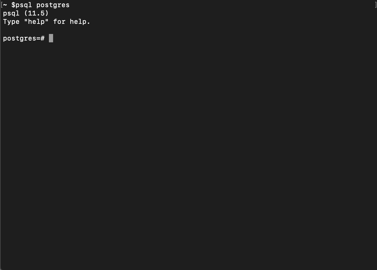 The image shows command connecting to PostgreSQL using psql postgres command