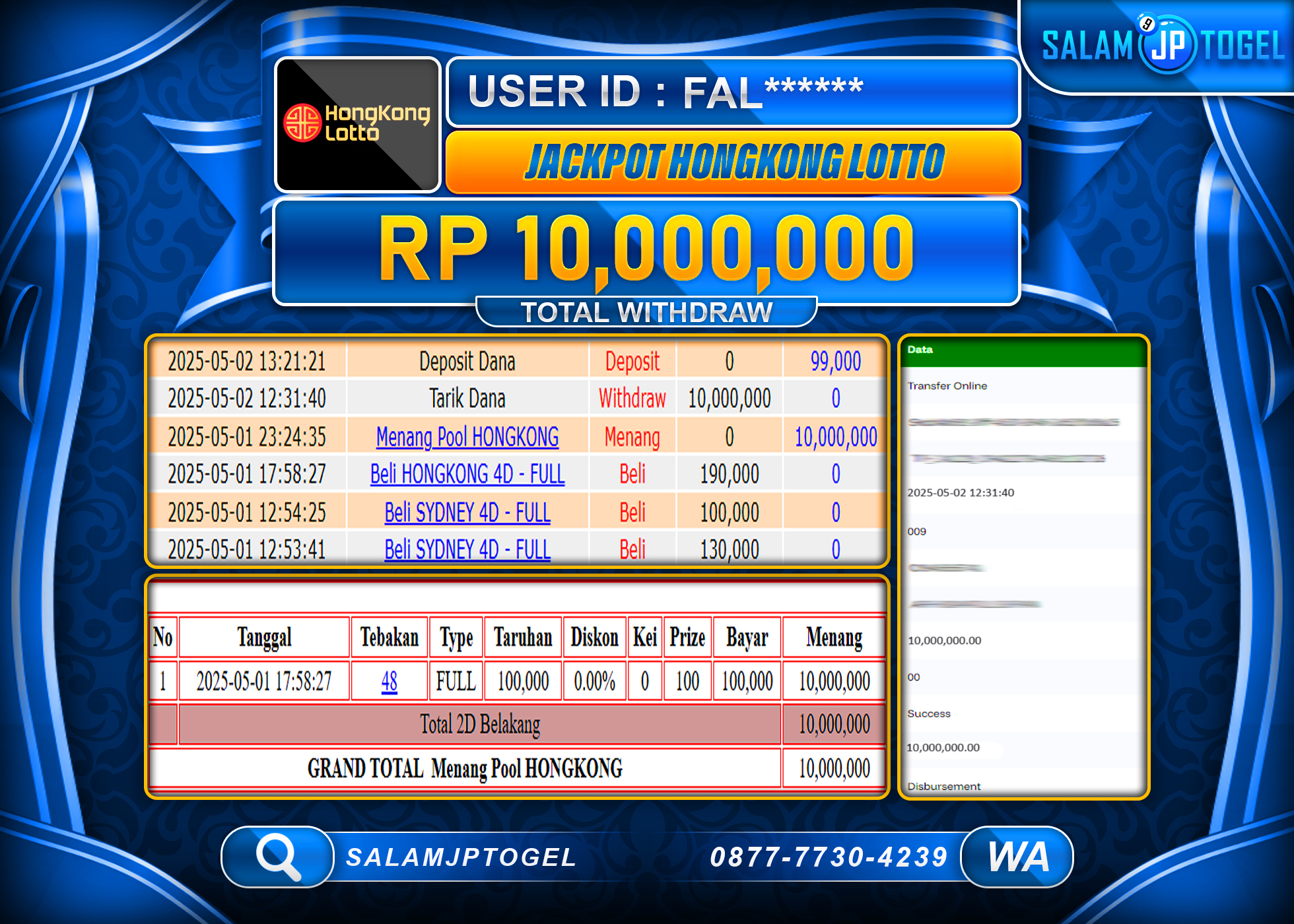 SALAMJPTOGEL MENANG JACKPOT HONGKONG LOTTO Rp.10,000,000 LUNAS