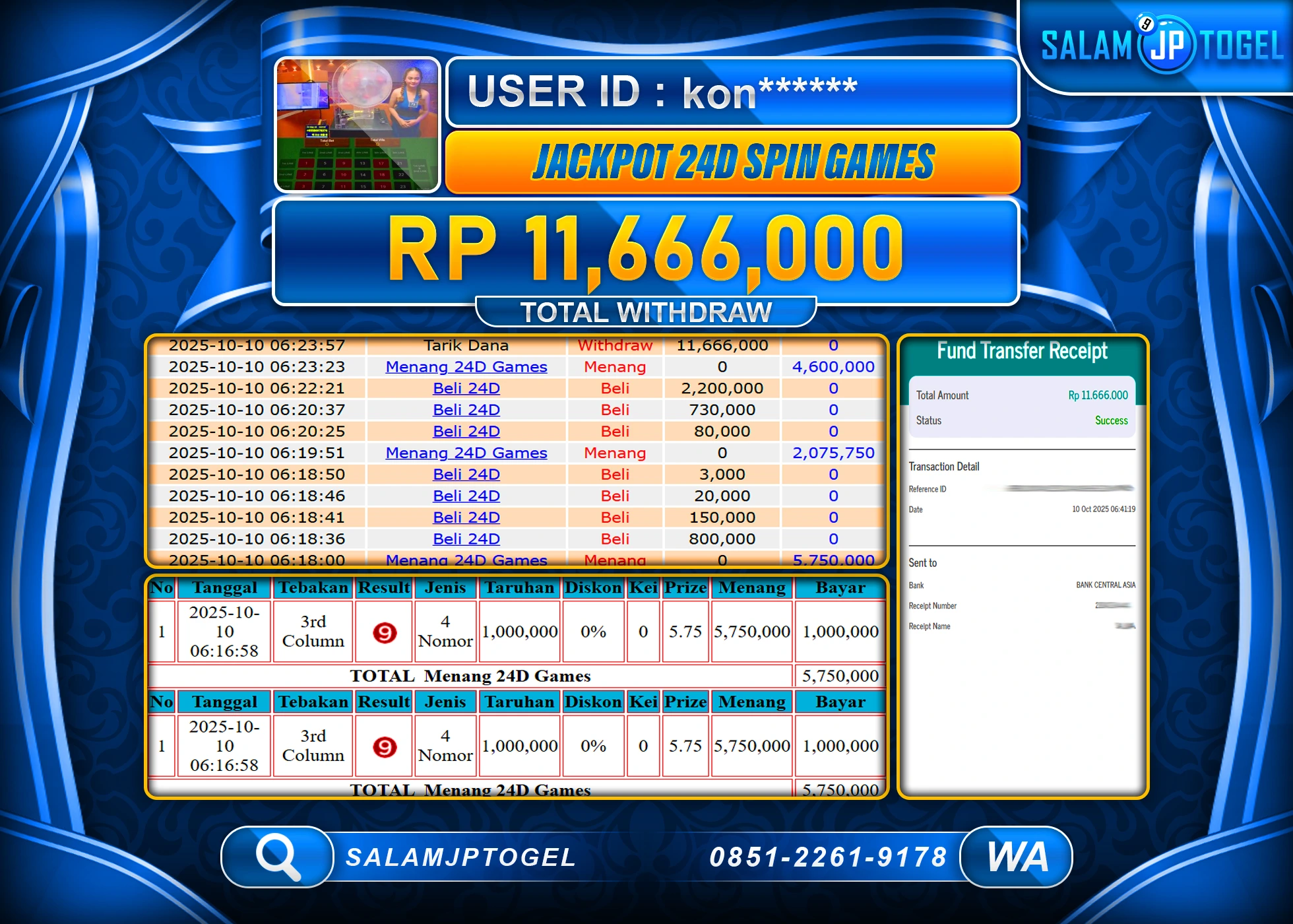 SALAMJPTOGEL MENANG JACKPOT DI GAME 24D SPIN RP. 11,666,0000, - LUNAS