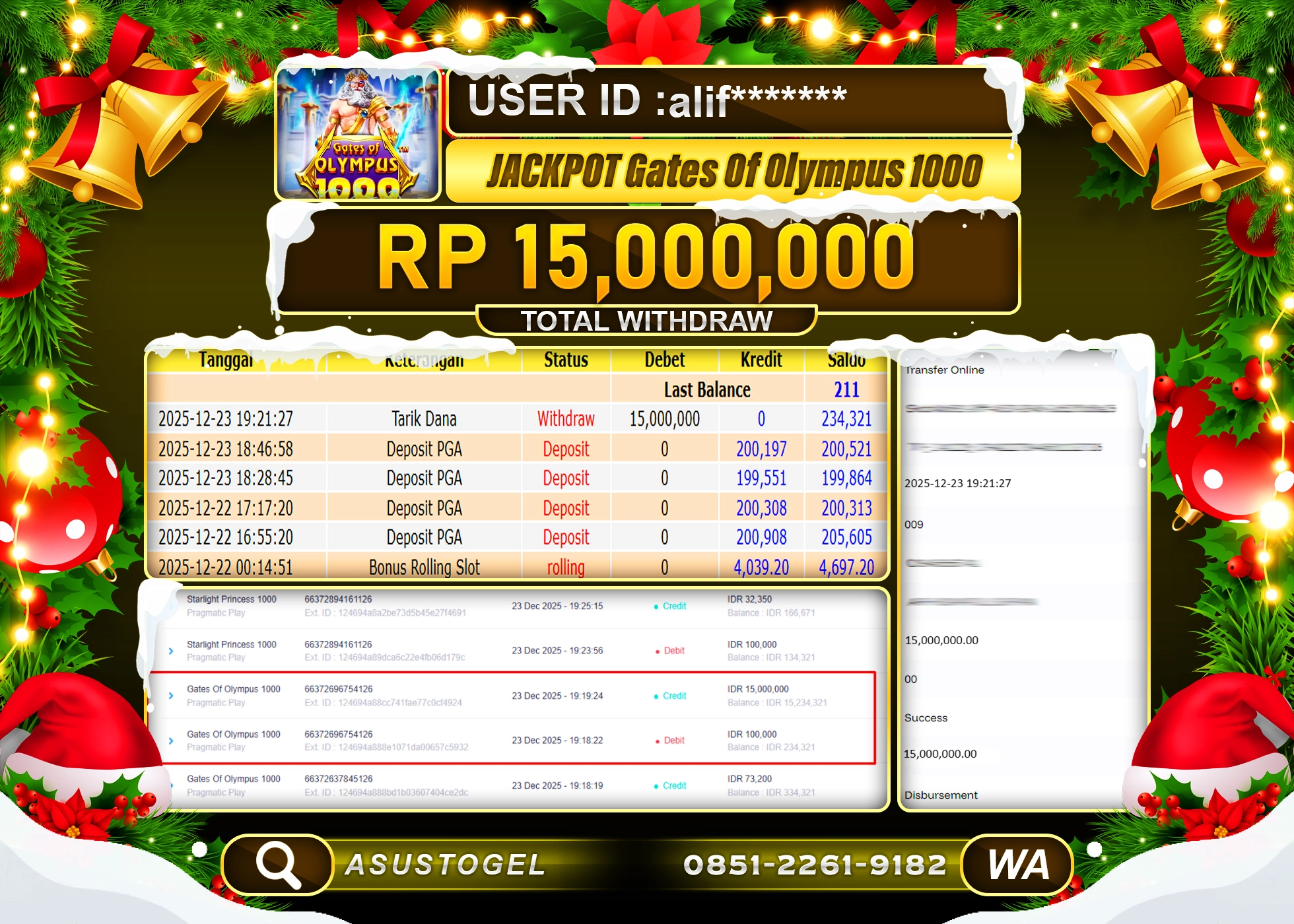 ASUSTOGEL KEMENANGAN DI SLOT GATES OF OLYMPUS 1000 SEBESAR 15,000,000 - RUPIAH LUNAS
