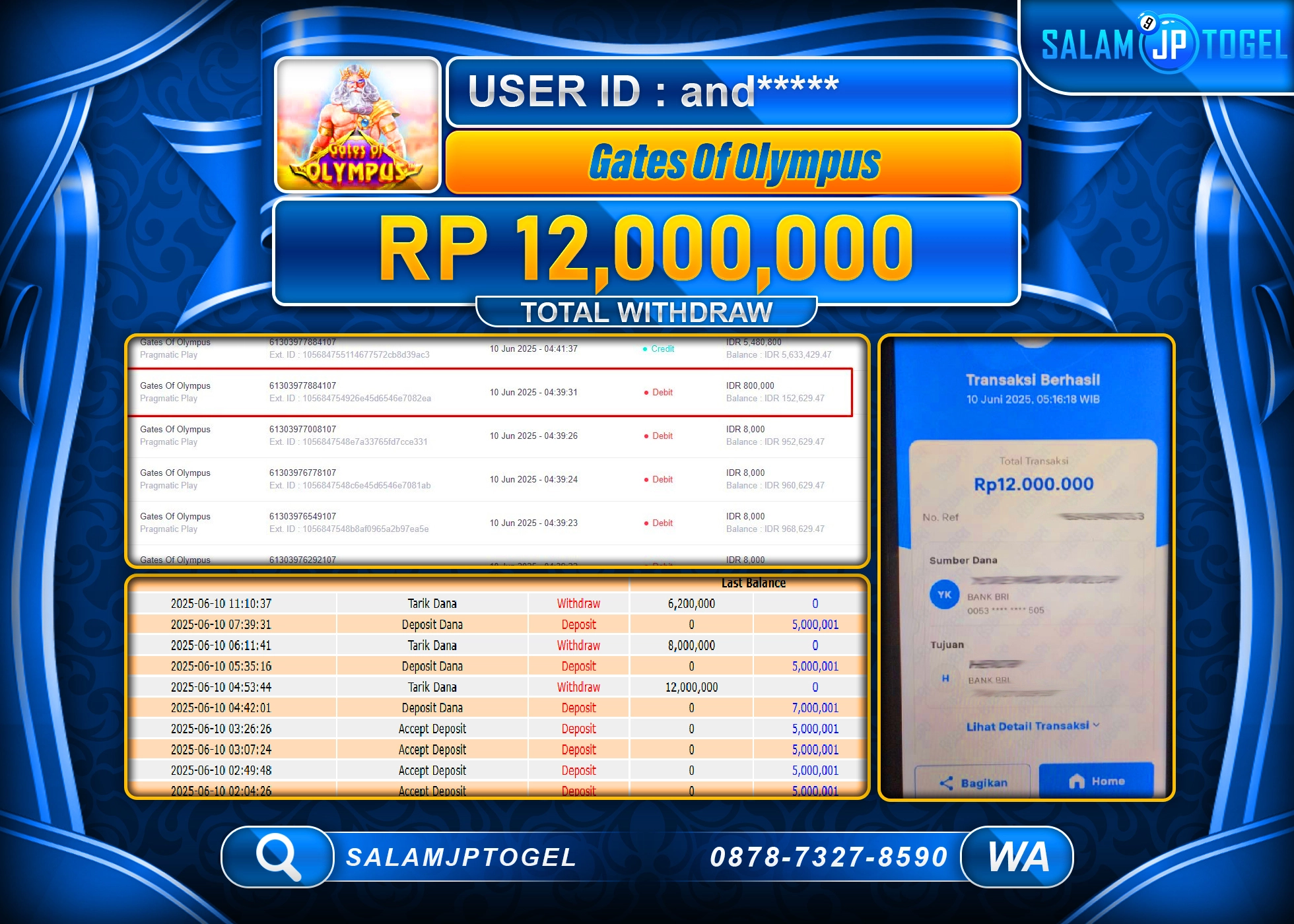 SALAMJPTOGEL MENANG GATES OF OLYMPUS Rp.12,000,000 LUNAS