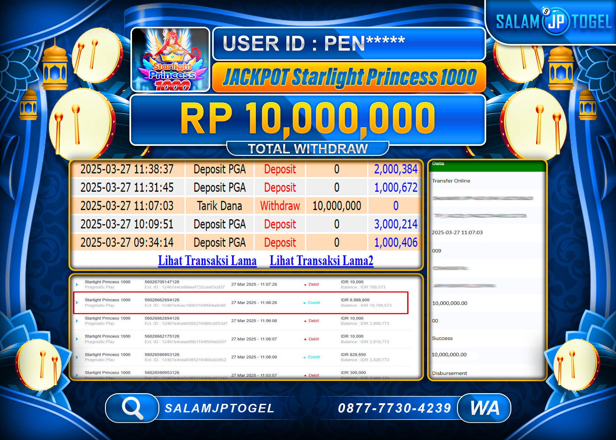 SALAMJPTOGEL MENANG STARLIGHT PRINCESS 1000  Rp. 10,000,000 LUNAS