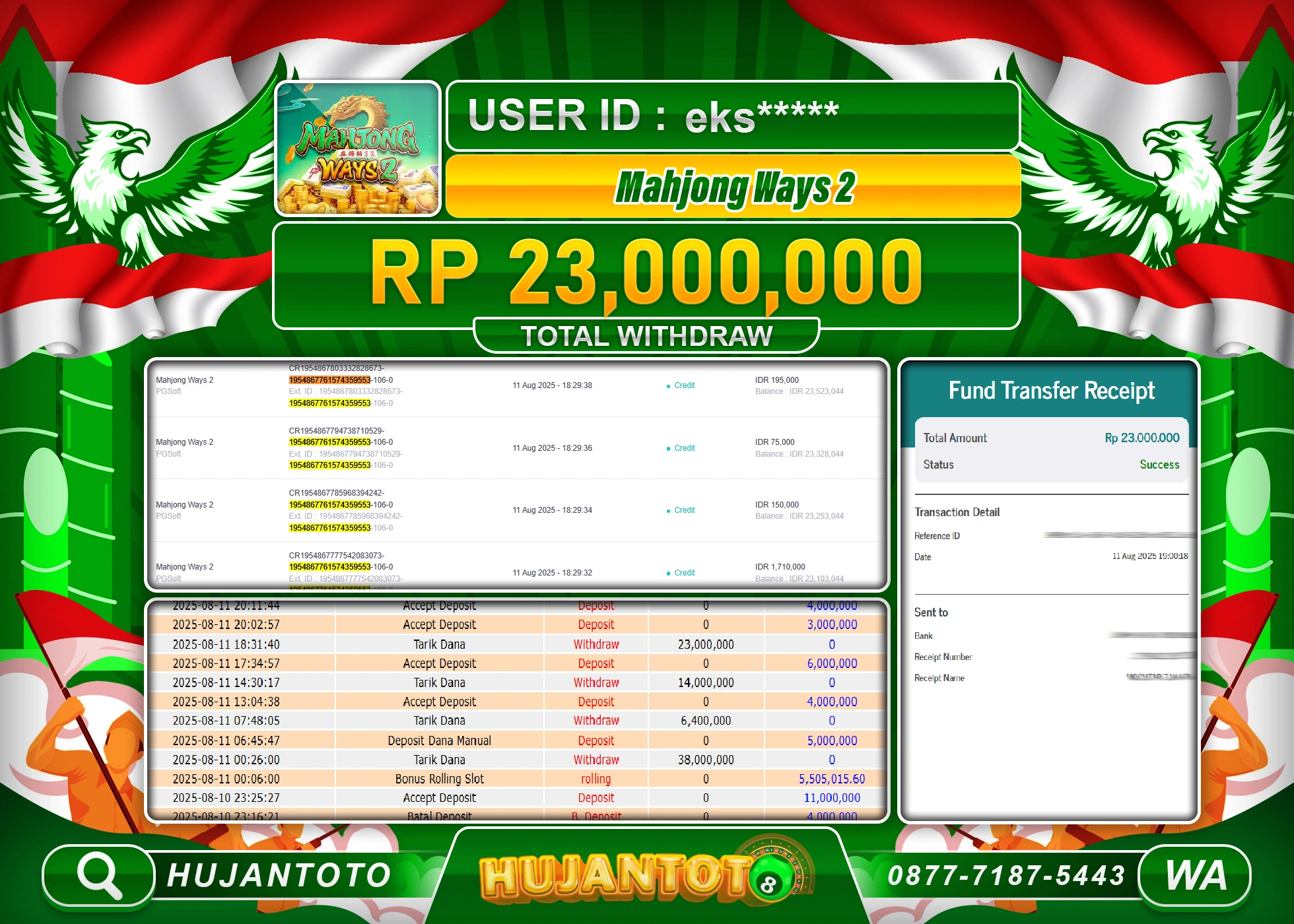HUJANTOTO - BUKTI JACKPOT MENANG SLOT MAHJONG WAYS 2 Rp.23,000,000 - TERBAYAR LUNAS