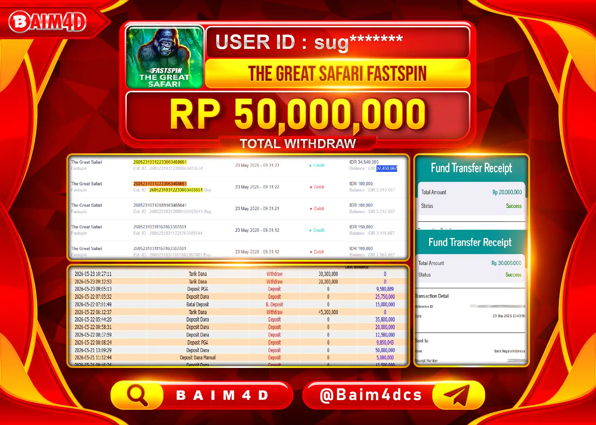 BAIM4D JACKPOT THE GREAT SAFARI FASTSPIN Rp.50,000,000 - LUNAS