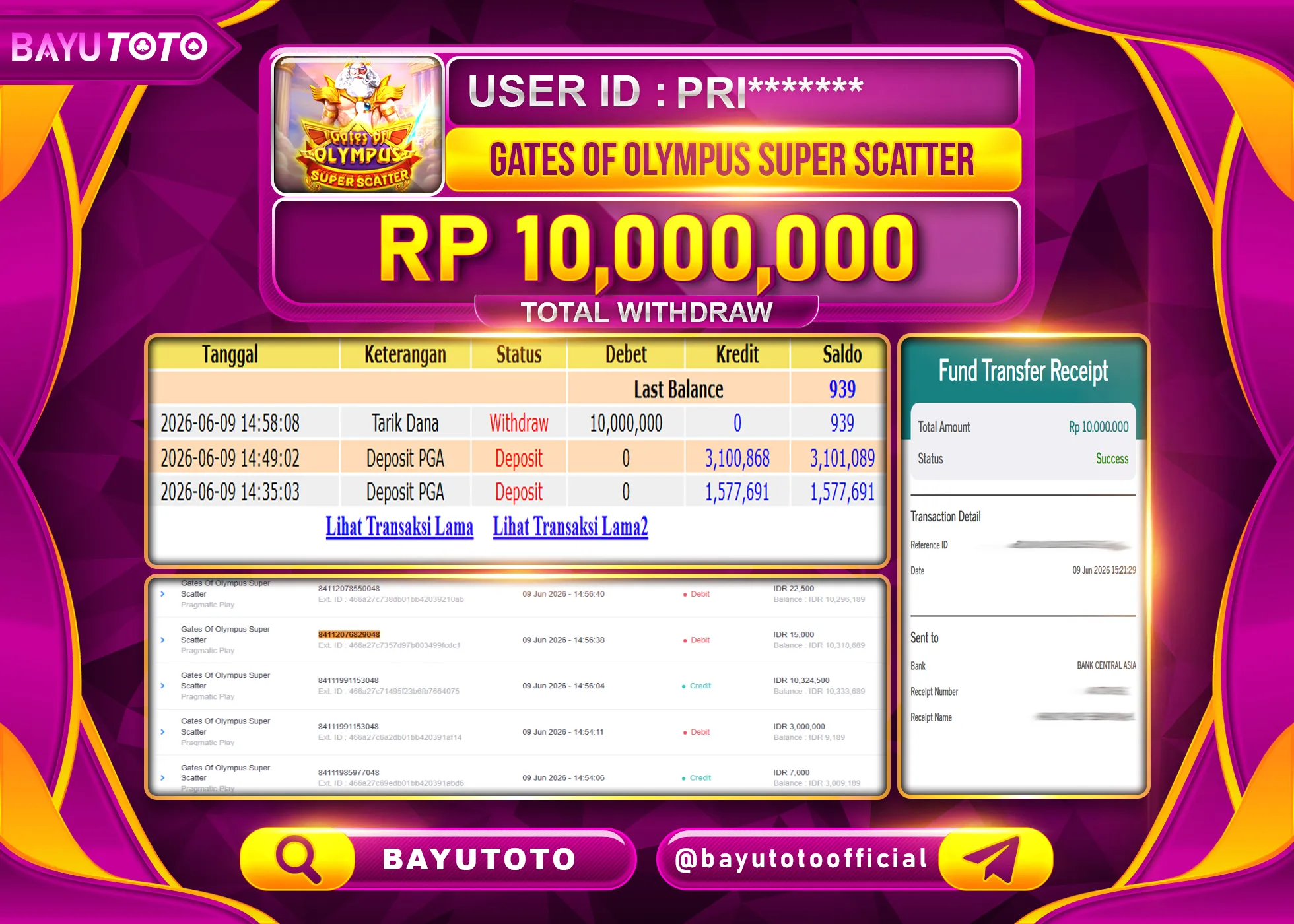 MEMBER SETIA BAYUTOTO JACKPOT DI SLOT GATES OF OLYMPUS SUPER SCATTER Rp. 10,000,000 LUNAS