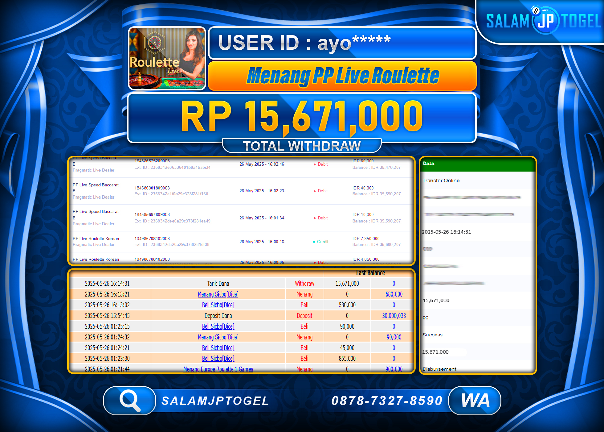 SALAMJPTOGEL MENANG PP LIVE ROULETTE Rp.15,671,000 LUNAS