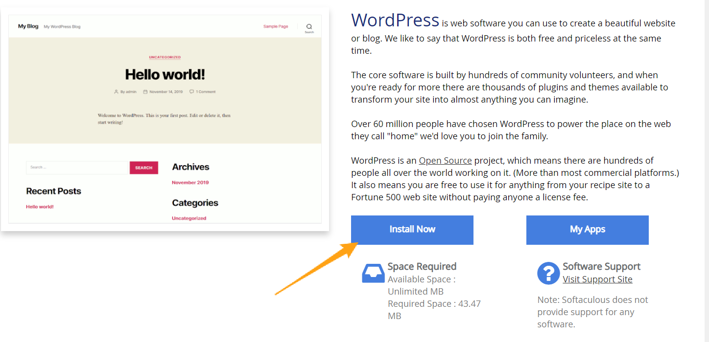 cara install wordpress di softaculous