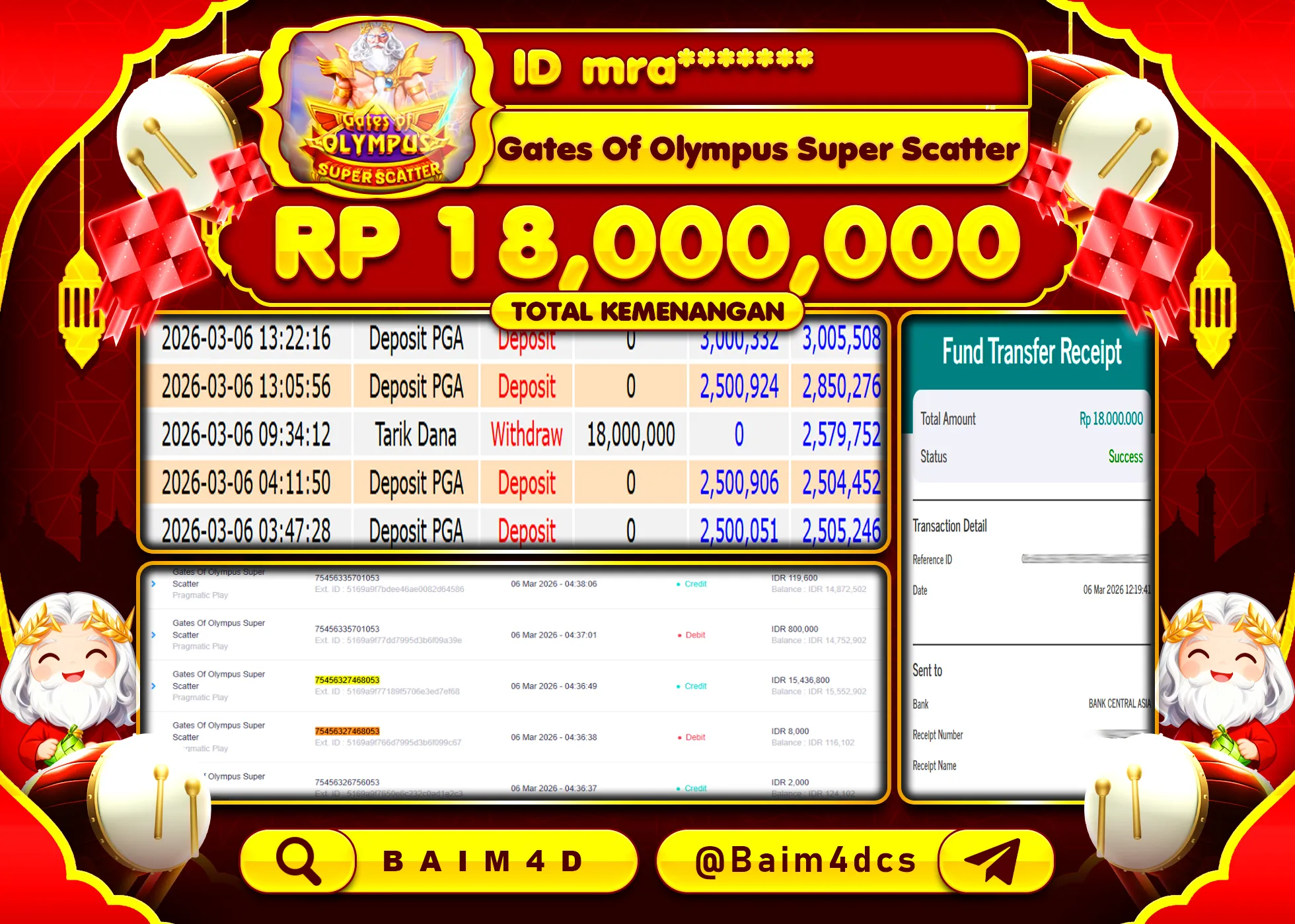 BAIM4D JACKPOT GATES OF OLYMPUS SUPER SCATTER  Rp.18,000,000 - LUNAS
