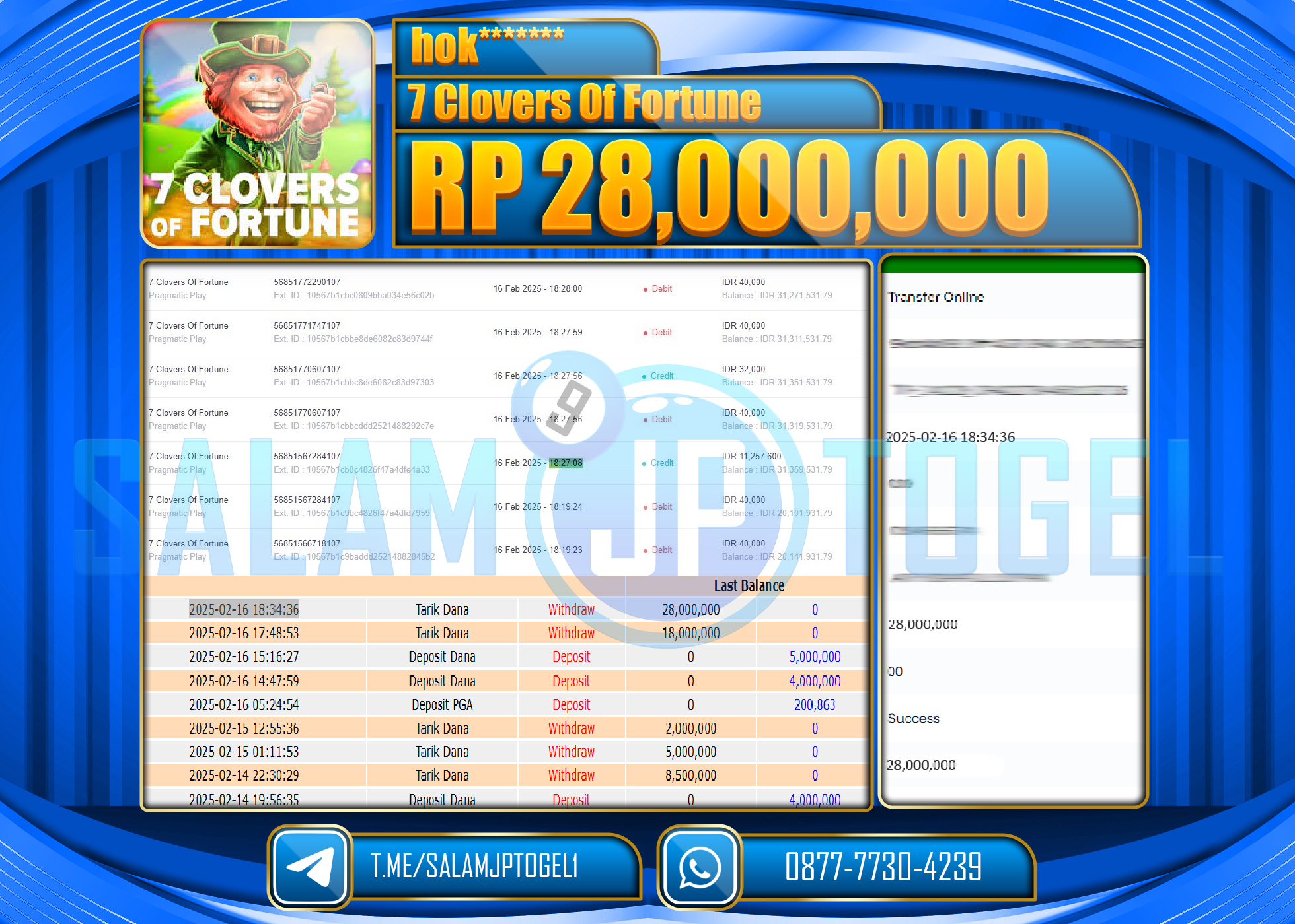 SALAMJPTOGEL MENANG 7 CLOVERS OF FORTUNE Rp. 28,000,000 LUNAS