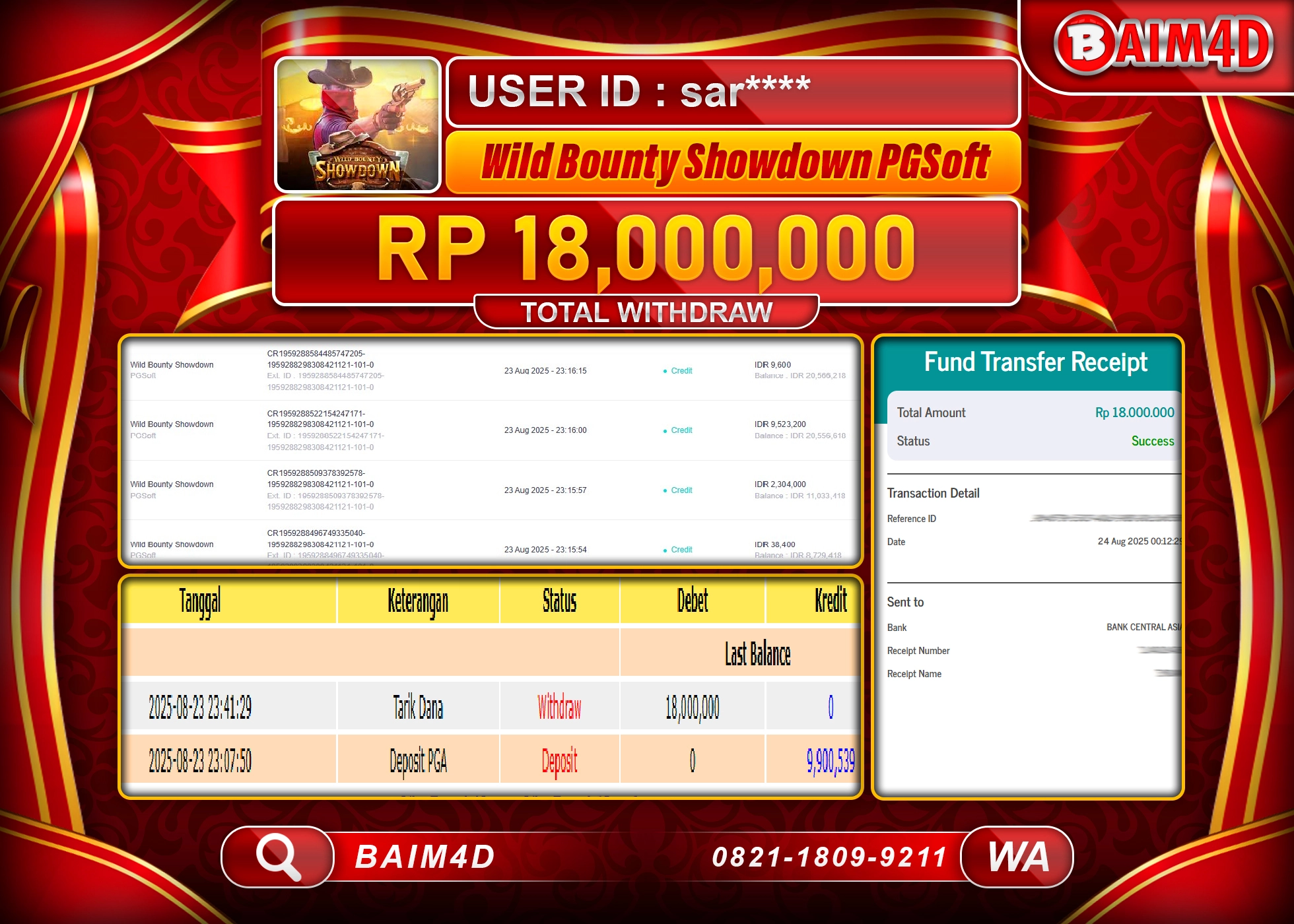 BAIM4D JACKPOT WILD BOUNTY SHOWDOWN Rp.18.000,000.- LUNAS