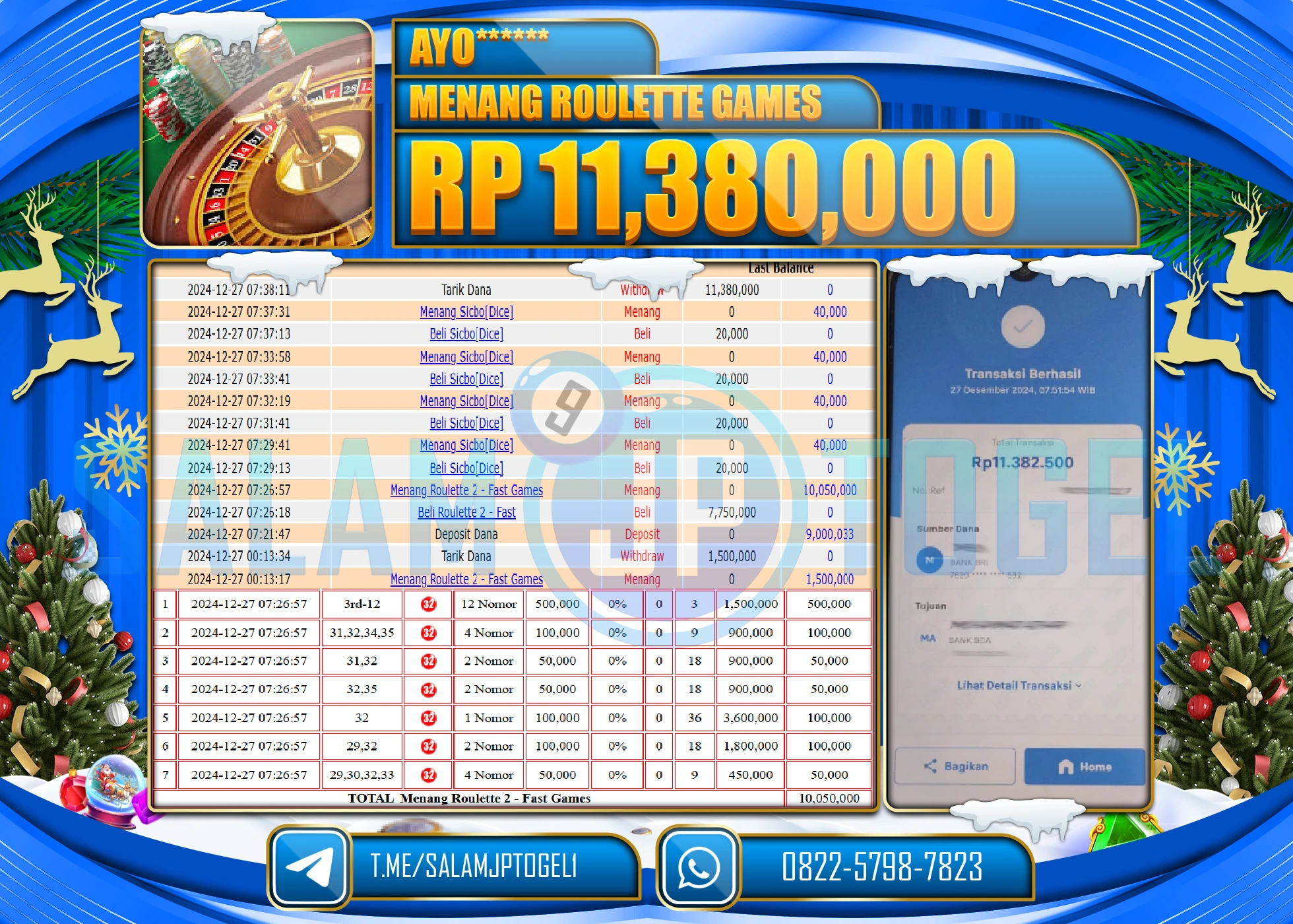 SALAMJPTOGEL MENANG ROULETTE GAMES Rp.11,380,000 LUNAS