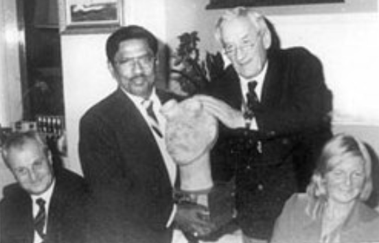 Brojen Das (Bengali: ব্রজেন দাস; 9 December 1927 – 1 June 1998) recieving an award.