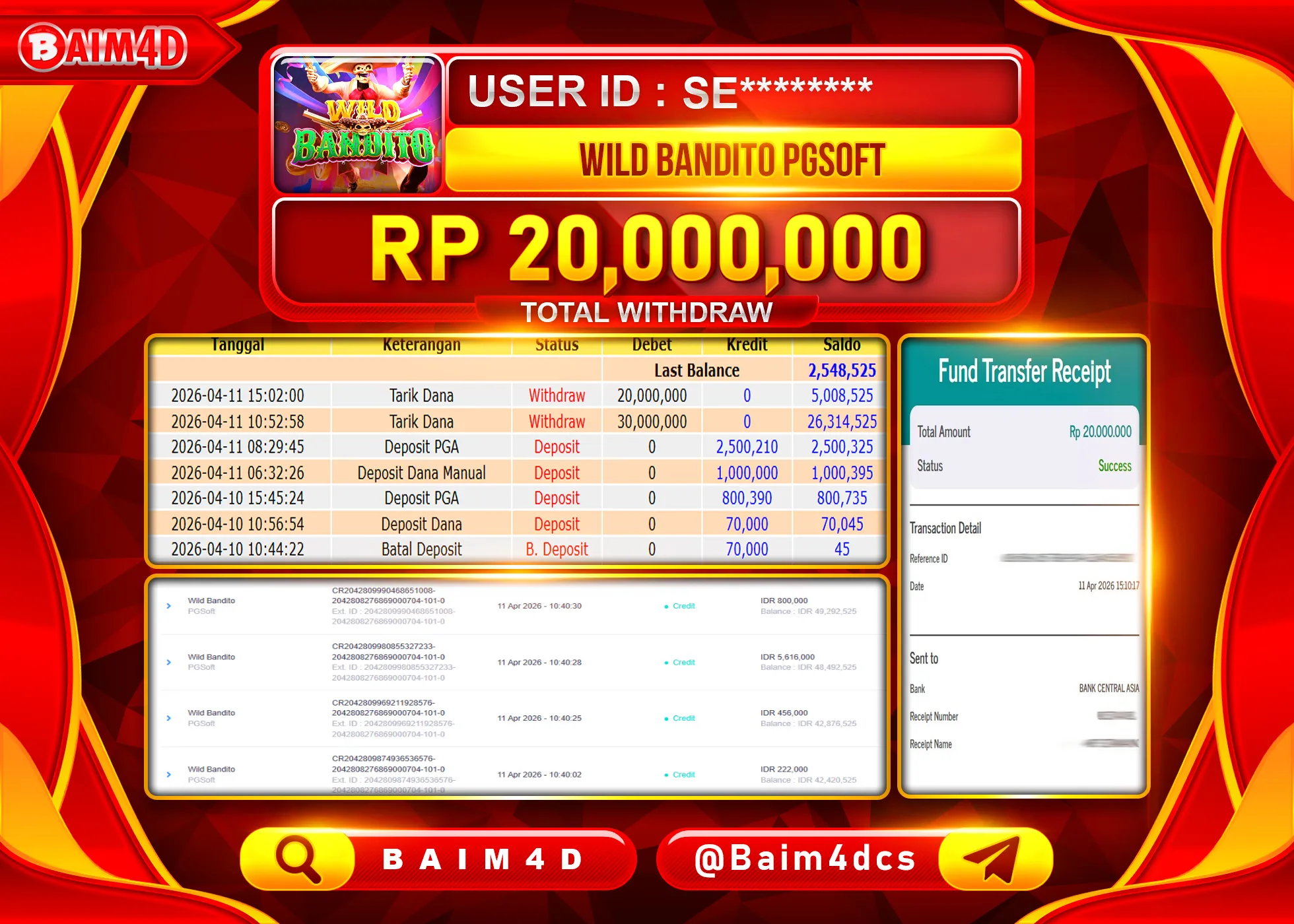 BAIM4D JACKPOT  SLOT WILD BANDITO Rp.20,000,000 - LUNAS