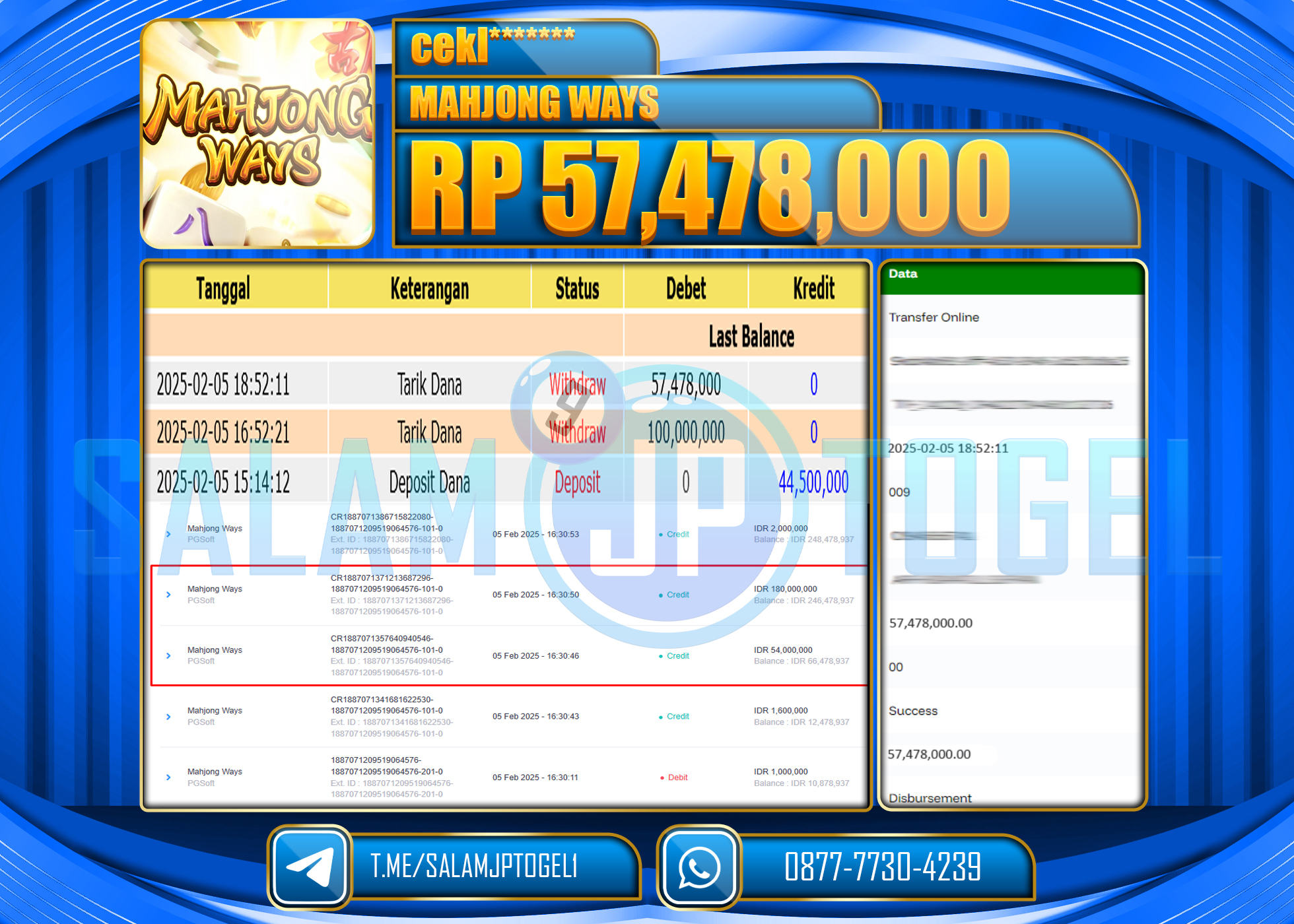 SALAMJPTOGEL MENANG SLOT MAHJONG WAYS  Rp.57,478,000 LUNAS
