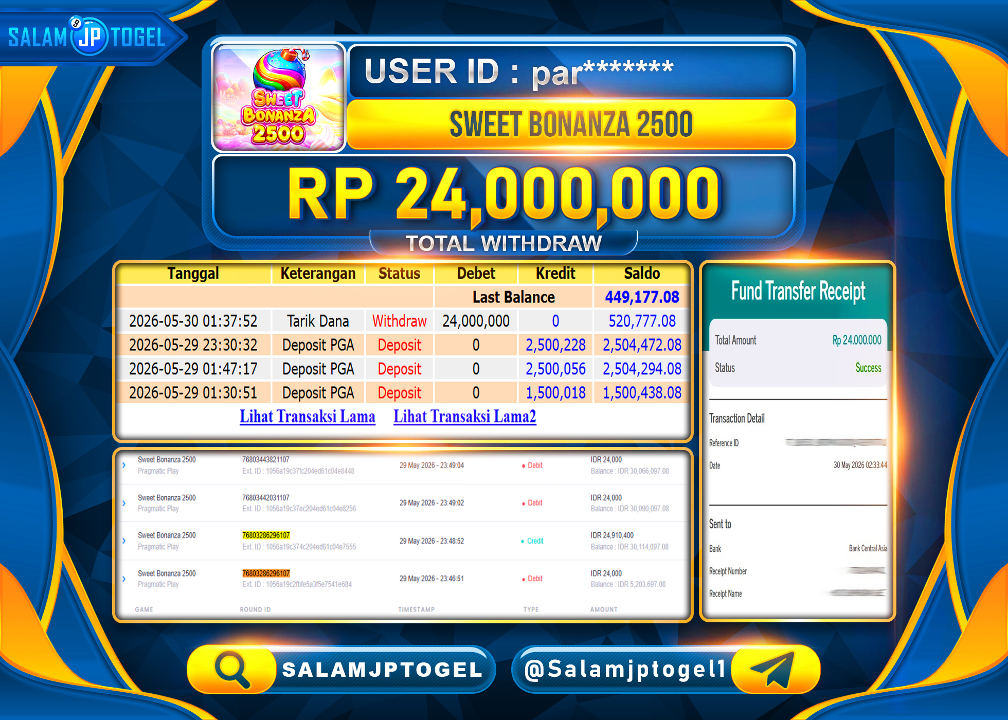 SALAMJPTOGEL JACKPOT Sweet Bonanza 2500 (Pragmatic Play) Rp.24,000,000 - LUNAS