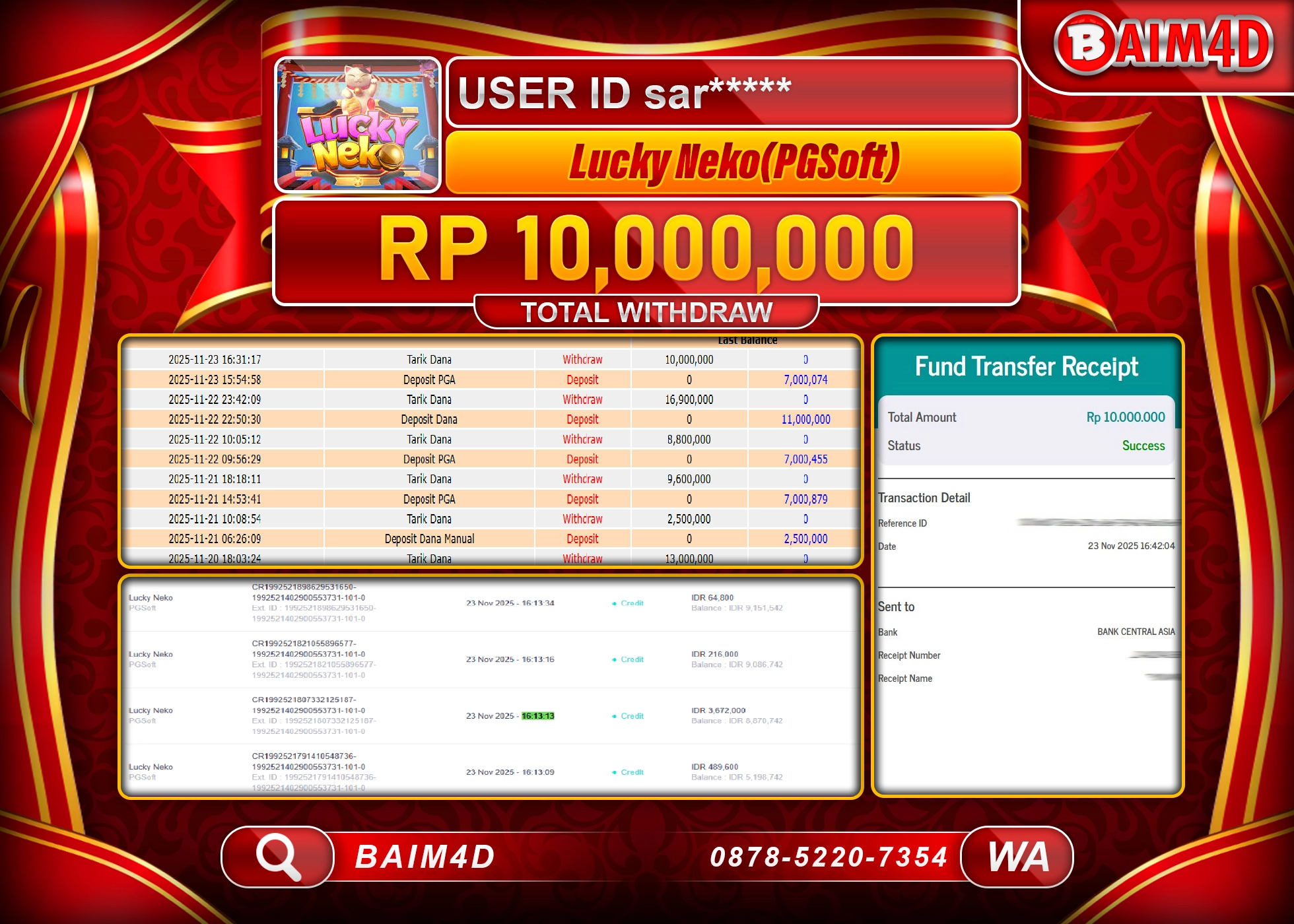 BAIM4D JACKPOT SLOT LUCKY NEKO  PG SOFT Rp.10,000,000 - LUNAS