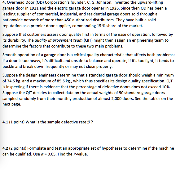 4 Overhead Door Od Corporation S Founder C G Chegg Com