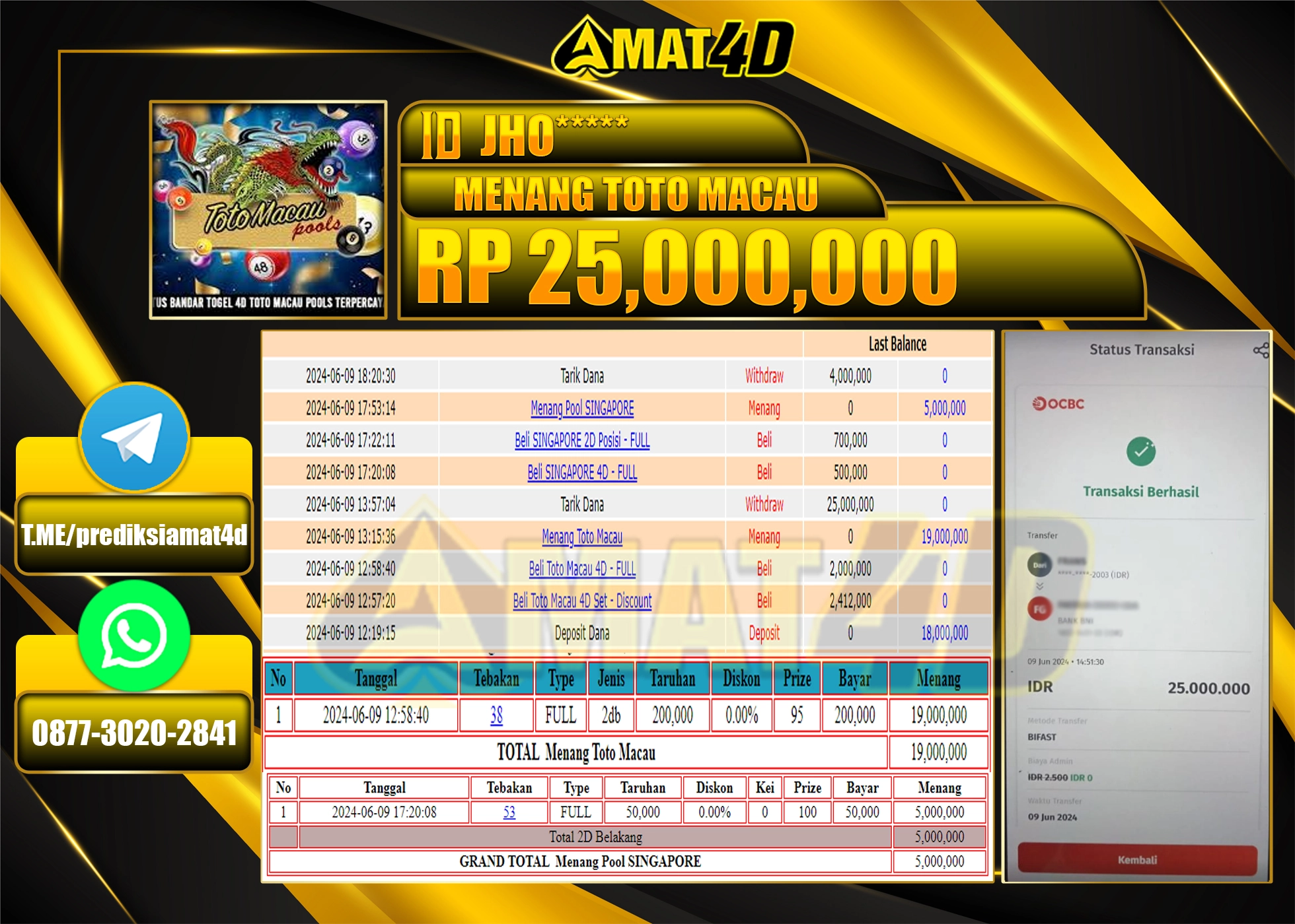 AMAT4D KEMENANGAN PASARAN TOTO MACAU Rp.25.000.000 BERHASIL TERBAYAR LUNAS !