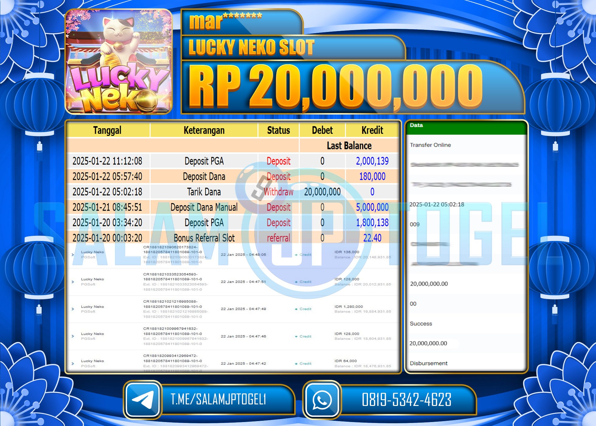 SALAMJPTOGEL MENANG LUCKY NEKO SLOT  Rp.20,000,000 LUNAS