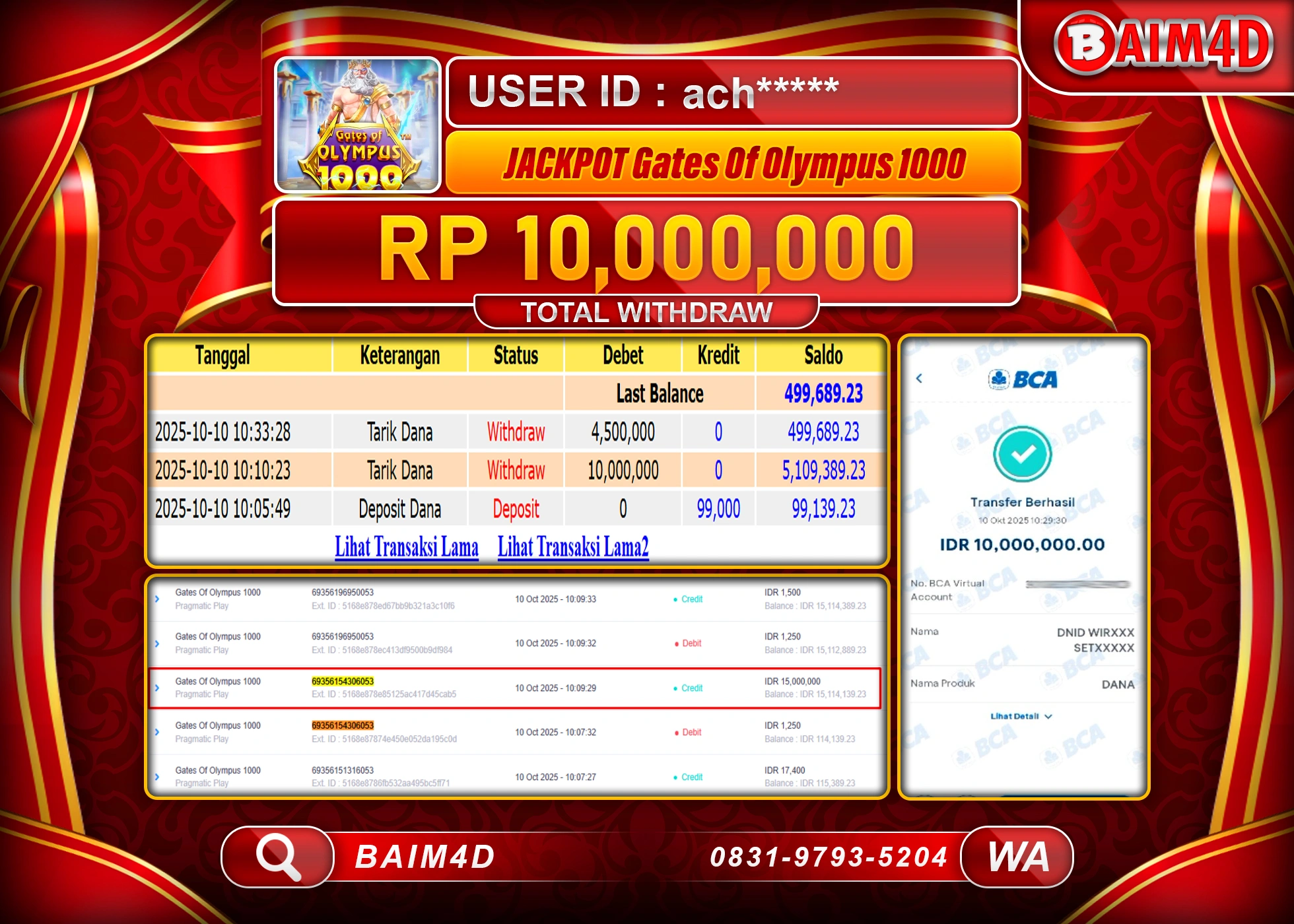 BAIM4D JACKPOT GATES OF OLYMPUS 1000  Rp.10,000,000.- LUNAS