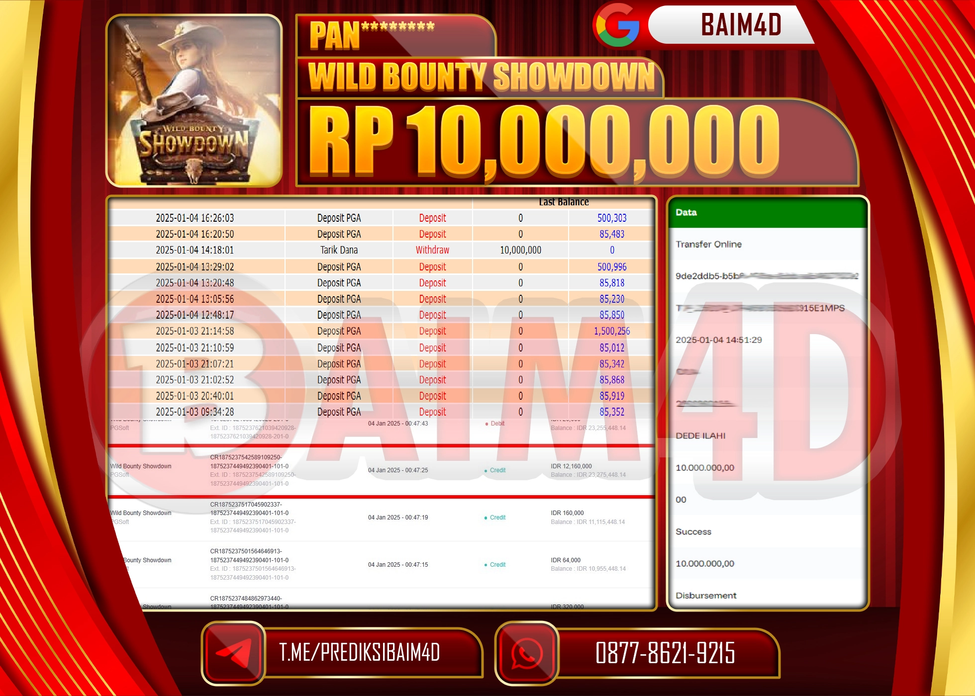 BAIM4D JACKPOT MENANG Wild Bounty Showdown Rp.10,000,000.- LUNAS