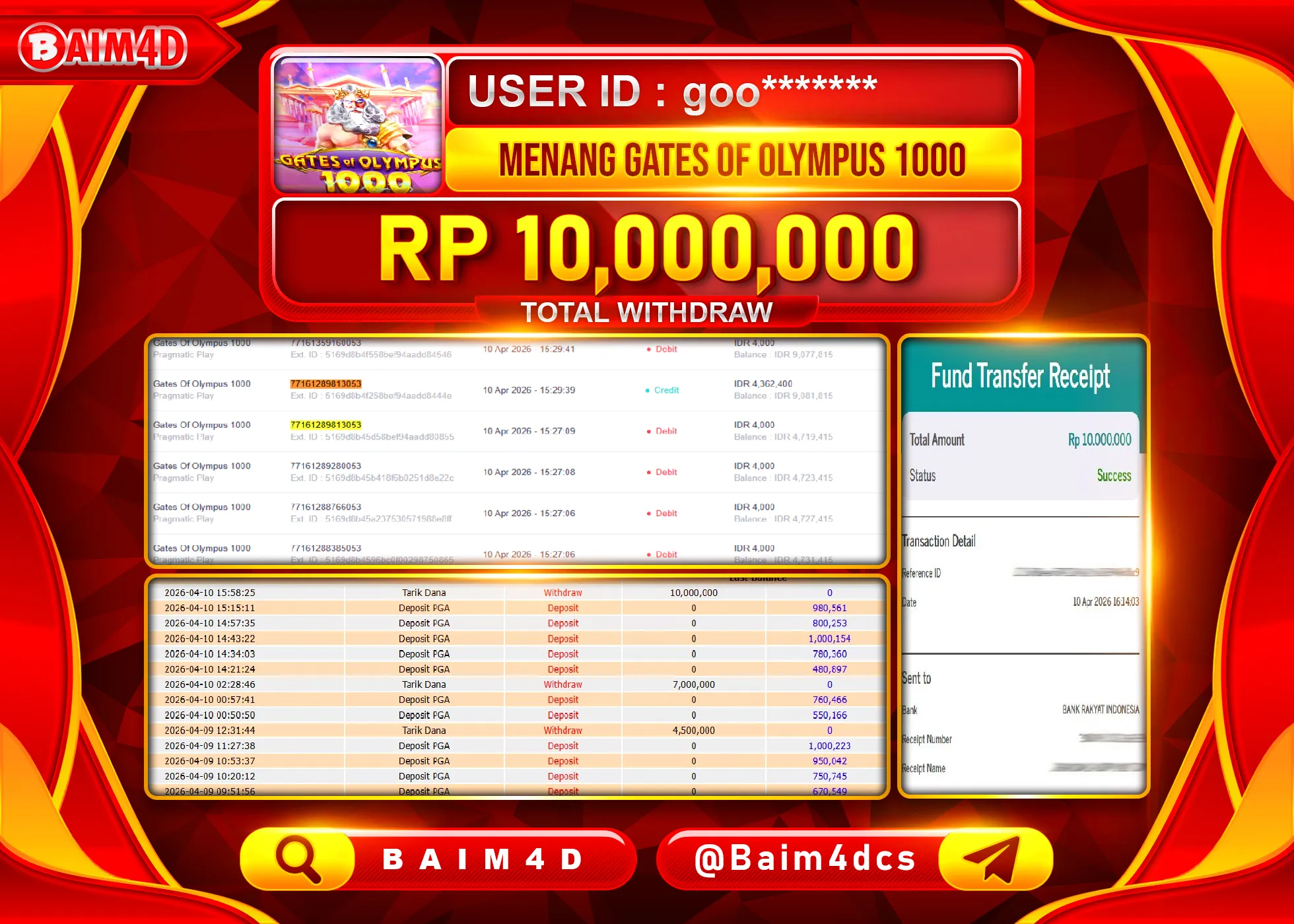 BAIM4D JACKPOT SLOT GATES OF OLYMPUS 1000 Rp.10,000,000 - LUNAS