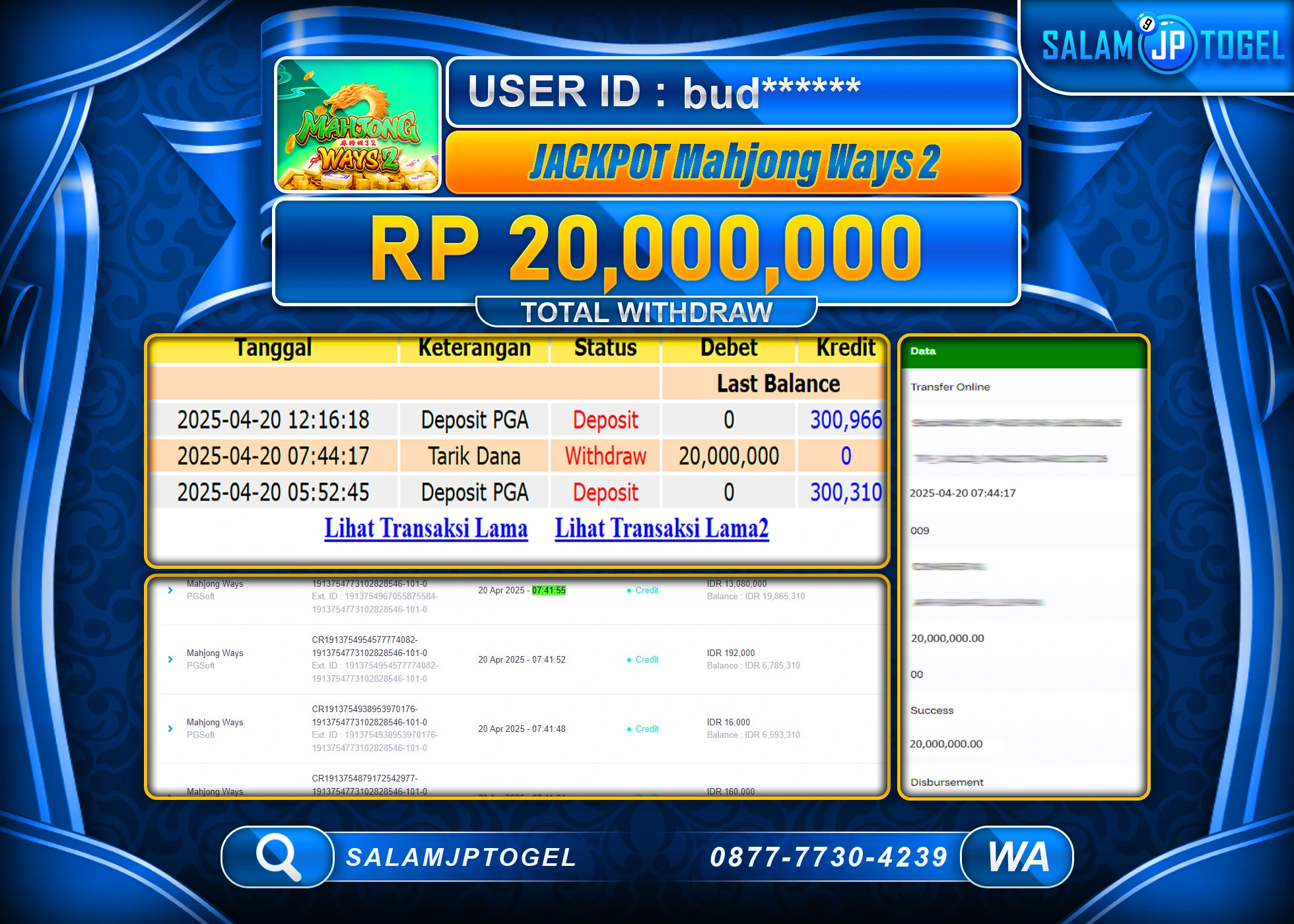 SALAMJPTOGEL MENANG MAHJONG WAYS 2 Rp.20,000,000 LUNAS