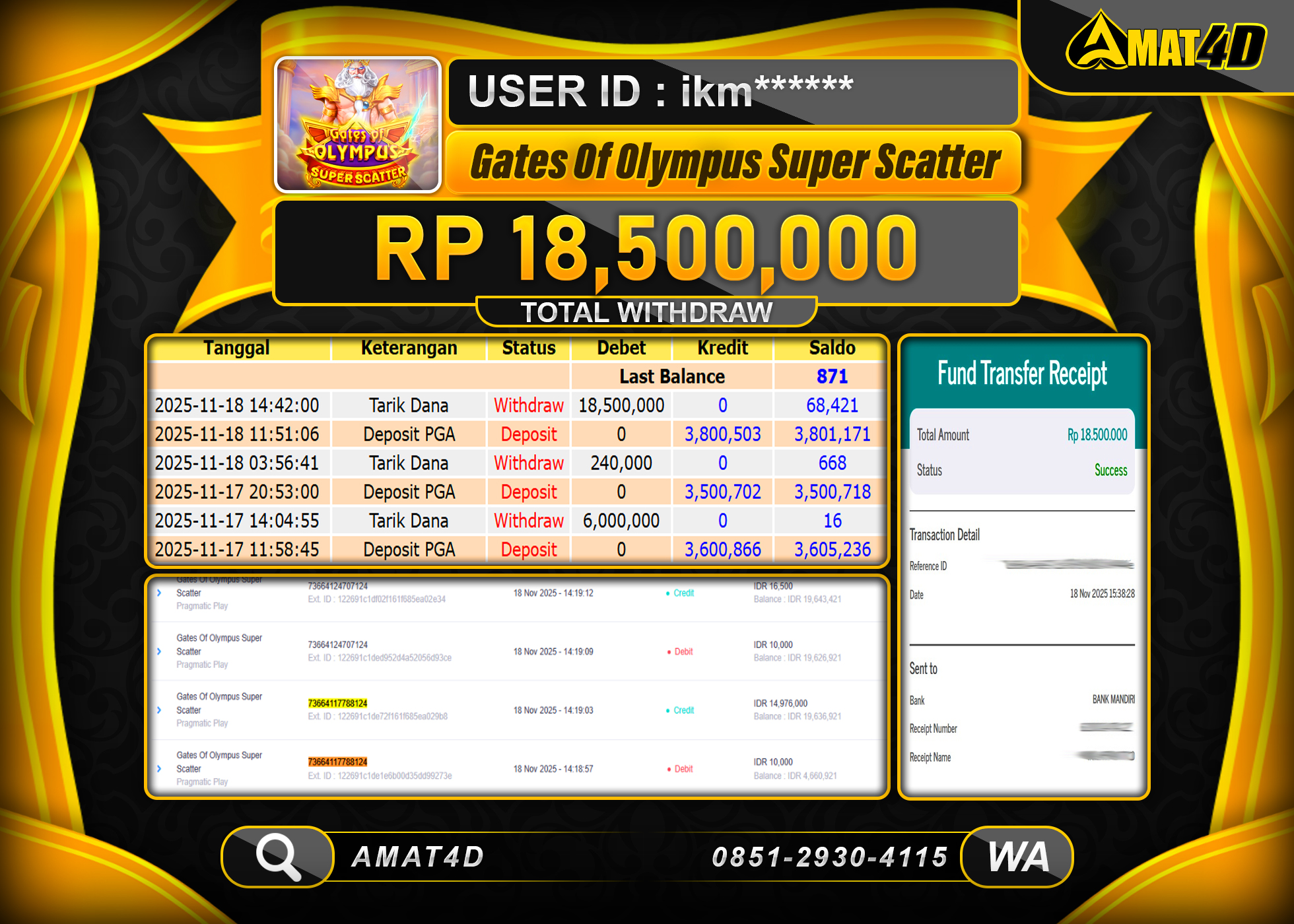 AMAT4D KEMENANGAN OLYMPUS SUPER SCATTER Rp.18.500.000 BERHASIL TERBAYAR LUNAS