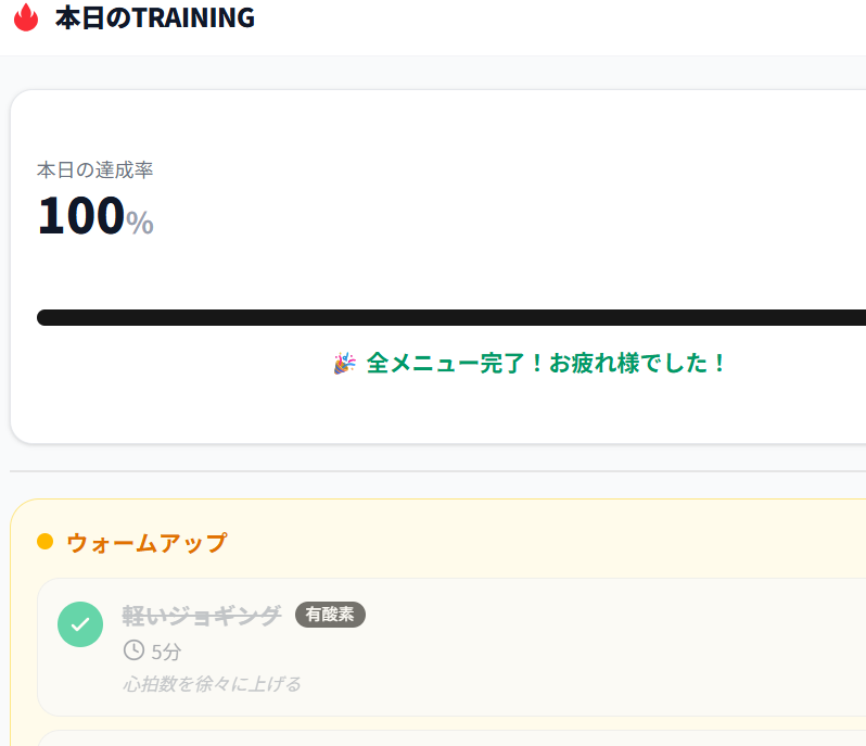 本日のトレーニング