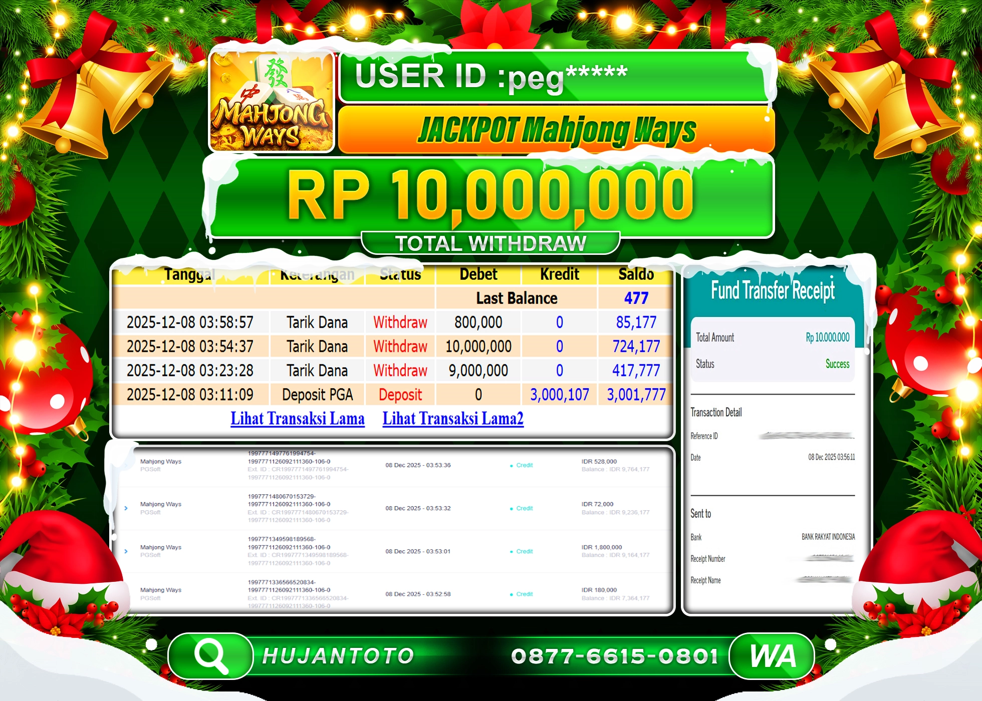 HUJANTOTO - BUKTI JACKPOT MENANG SLOT PG MAHJONG WAYS Rp.10,000,000 - TERBAYAR LUNAS