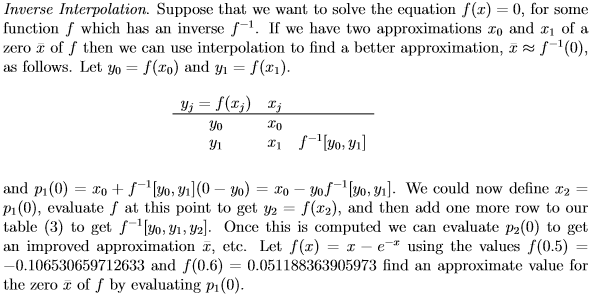 Solved Inverse Interpolation. Suppose that we want to solve | Chegg.com